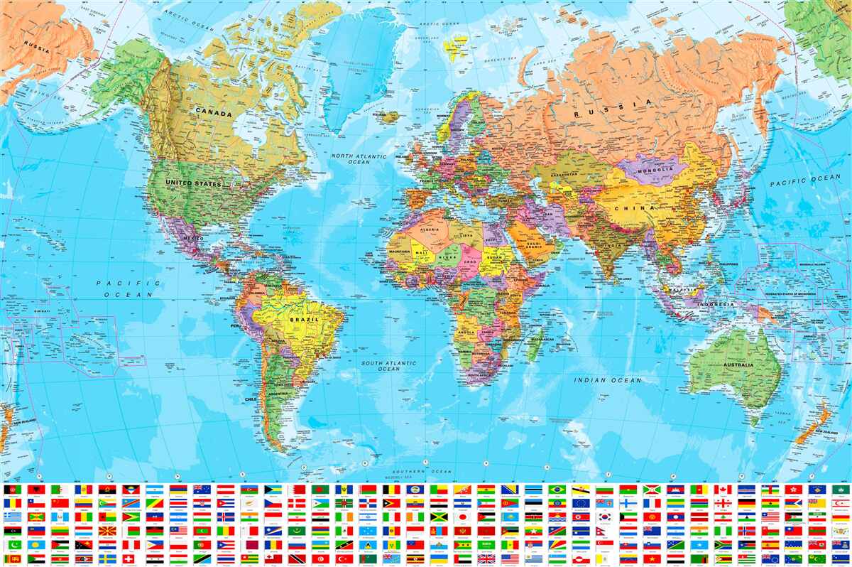 Fototapeta Mapa polityczna świata z flagami
