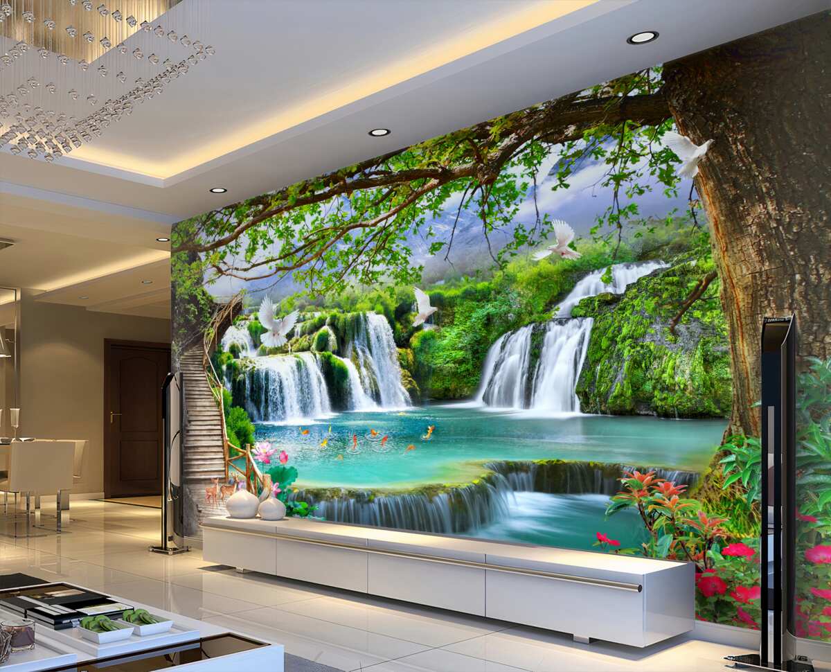 Fototapeta Krajobraz z wodospadami i zielenią
