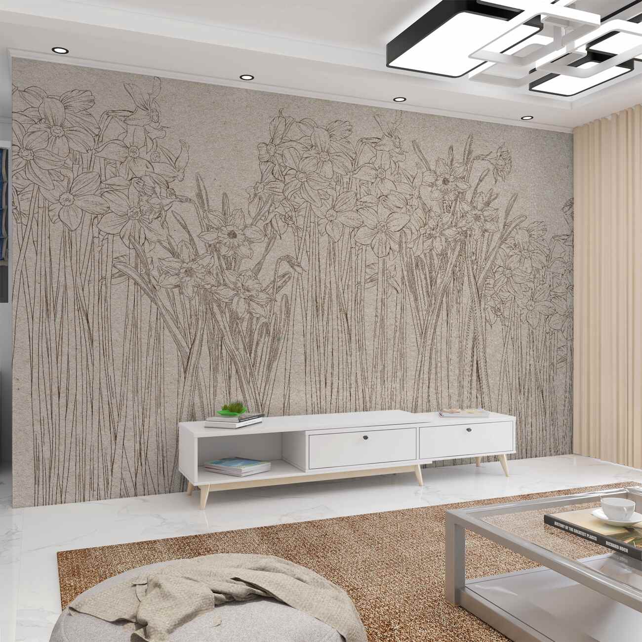 Fototapeta Smukłe kwiaty wysokie we mgle