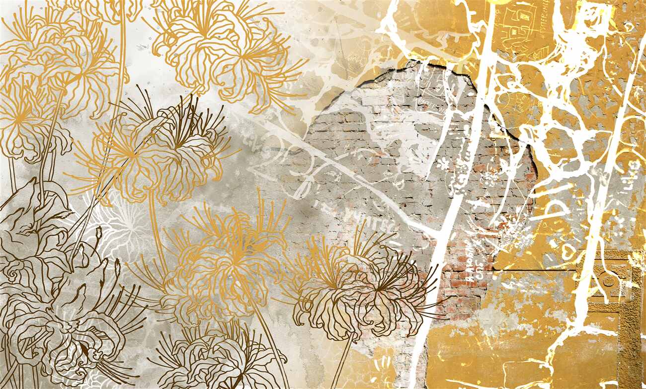 Fototapeta Black -Gold Flowers Abstraction