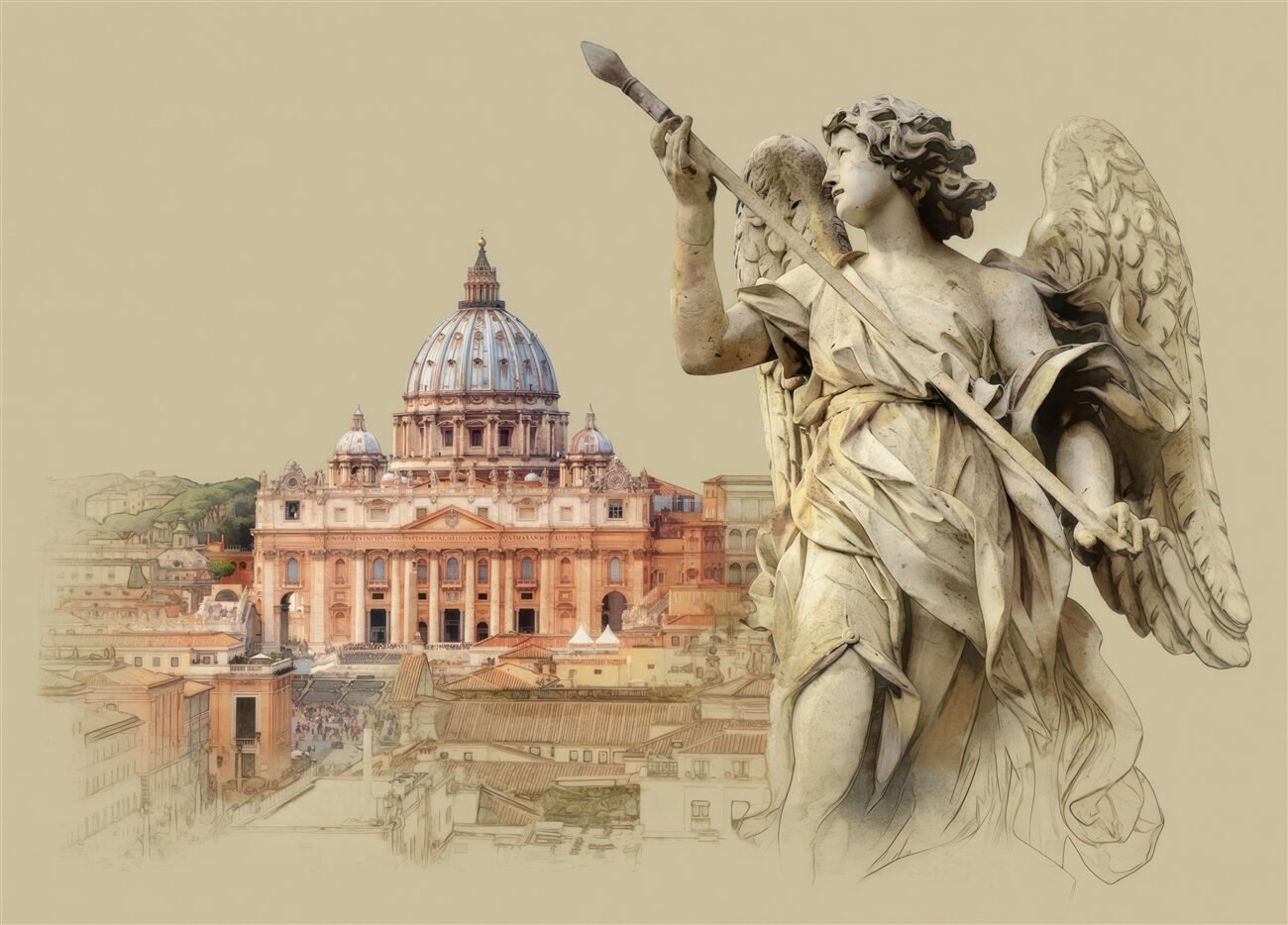 Fototapeta Starożytny pałac i para architektury aniołów