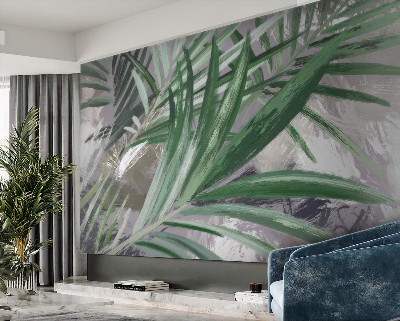 Fototapeta Zielone duże gałęzie palm