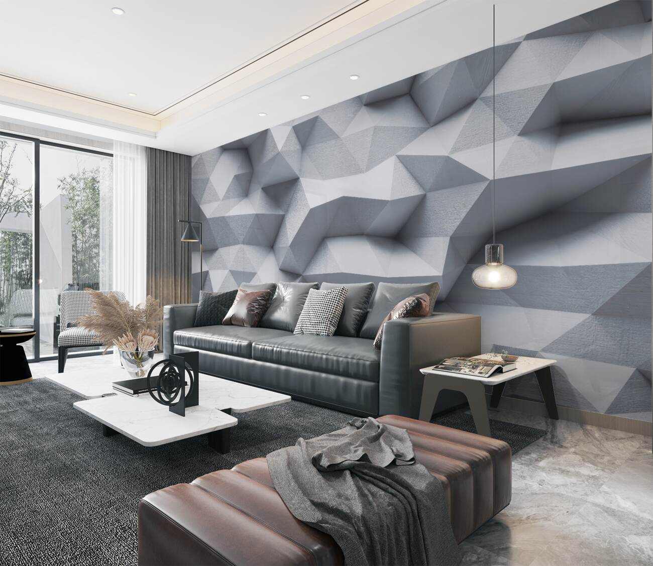 Fototapeta Obszerna szara ściana w geometrii