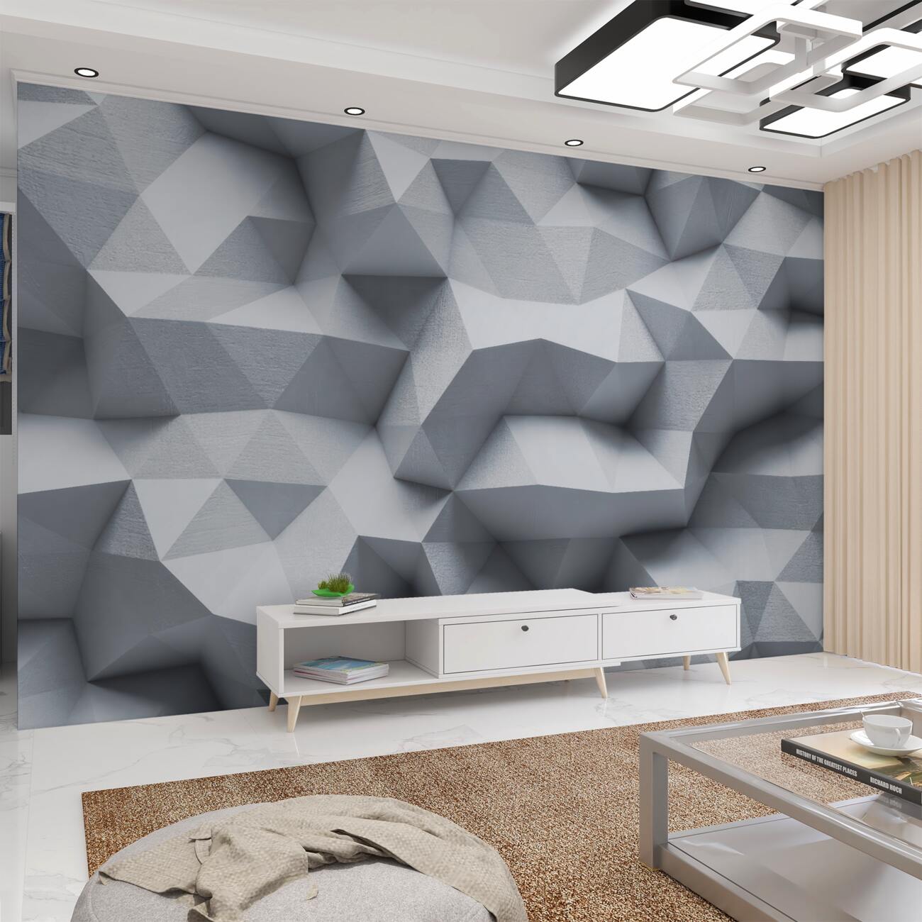Fototapeta Obszerna szara ściana w geometrii