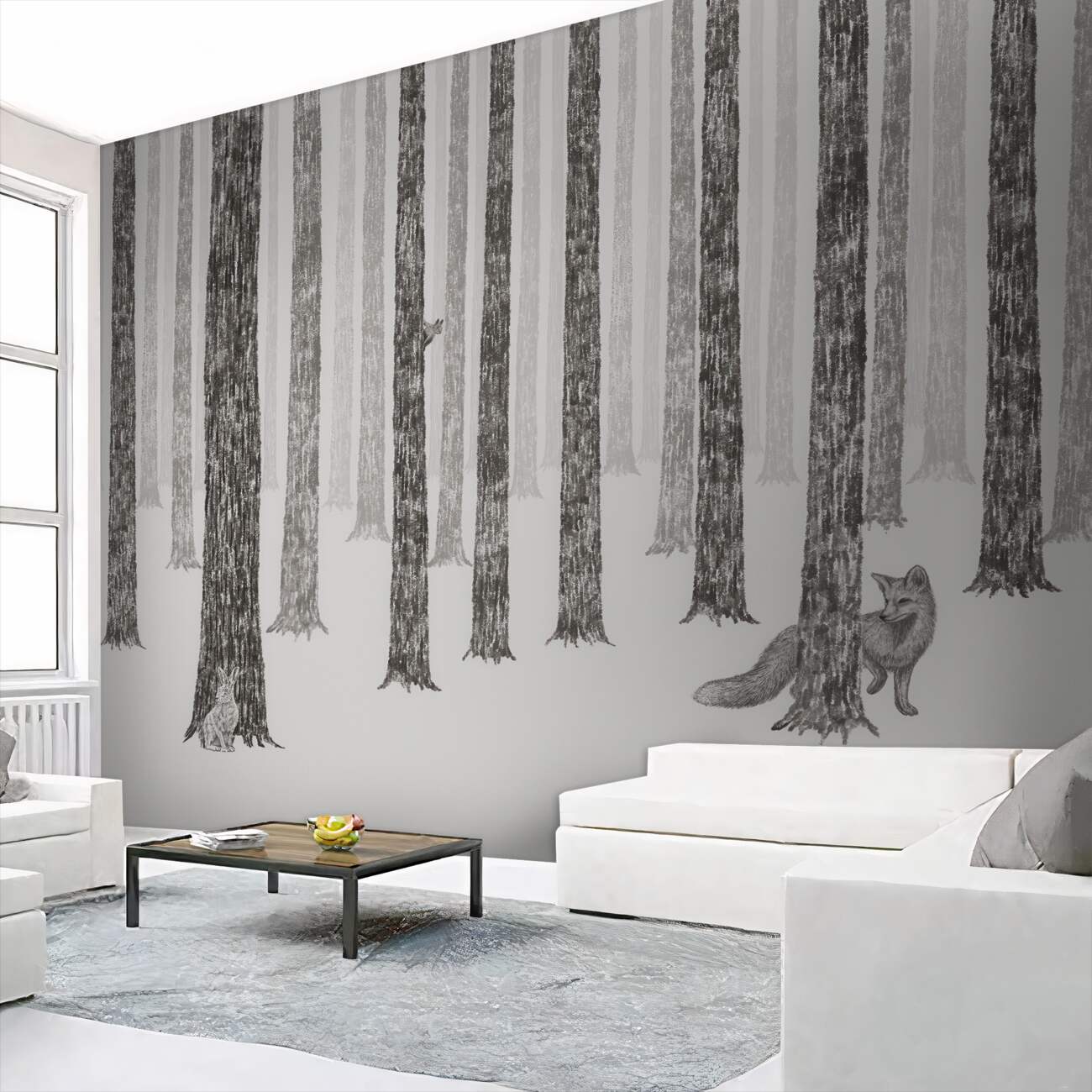 Fototapeta Lis w smukłym zielonym lesie