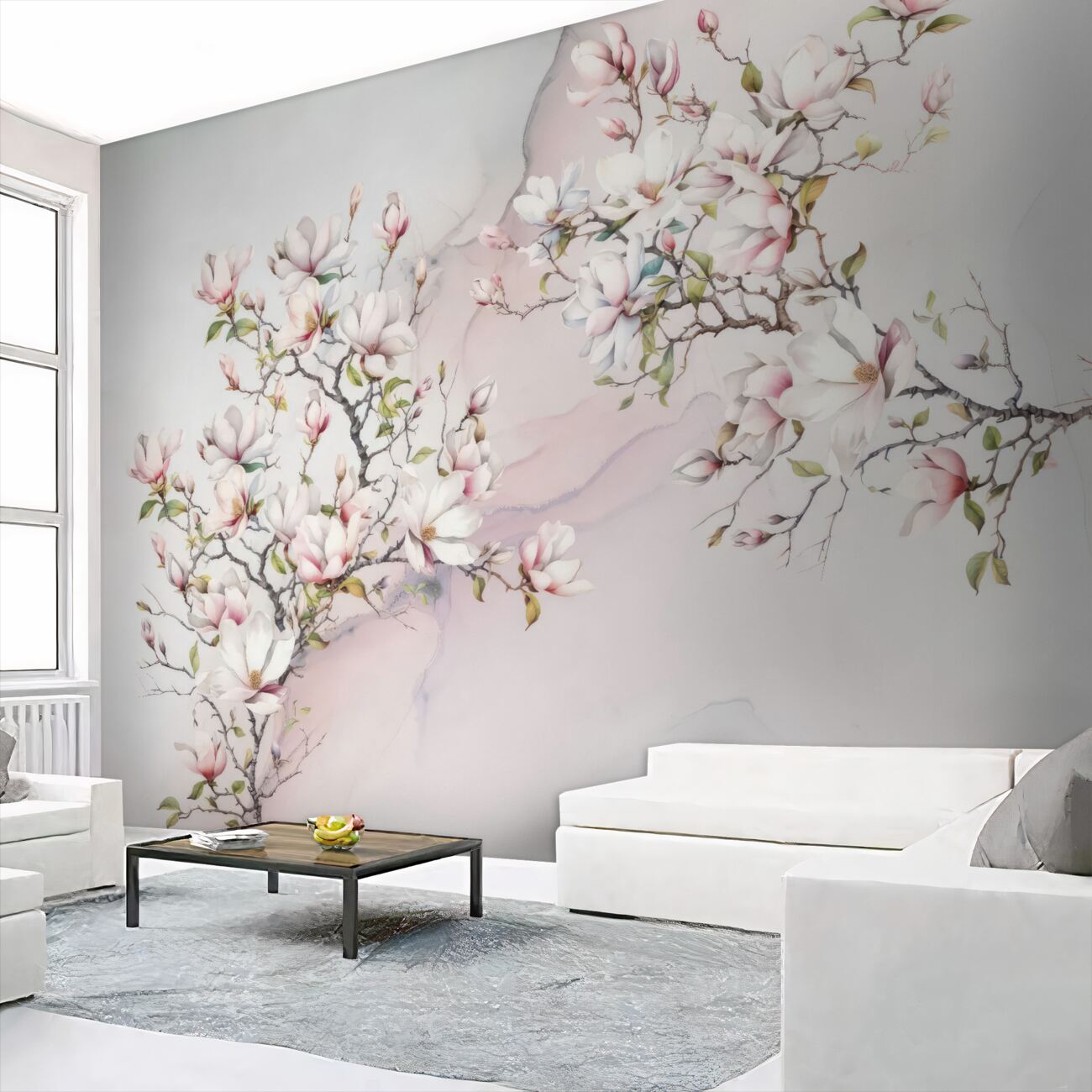 Fototapeta Gałęzie kwitnącej wiśni i magnolii