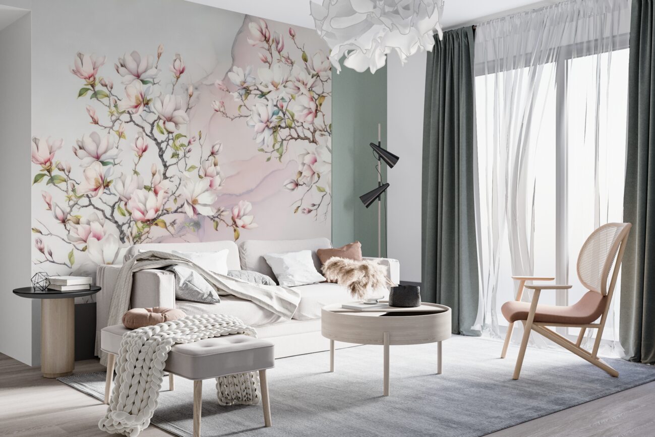 Fototapeta Gałęzie kwitnącej wiśni i magnolii