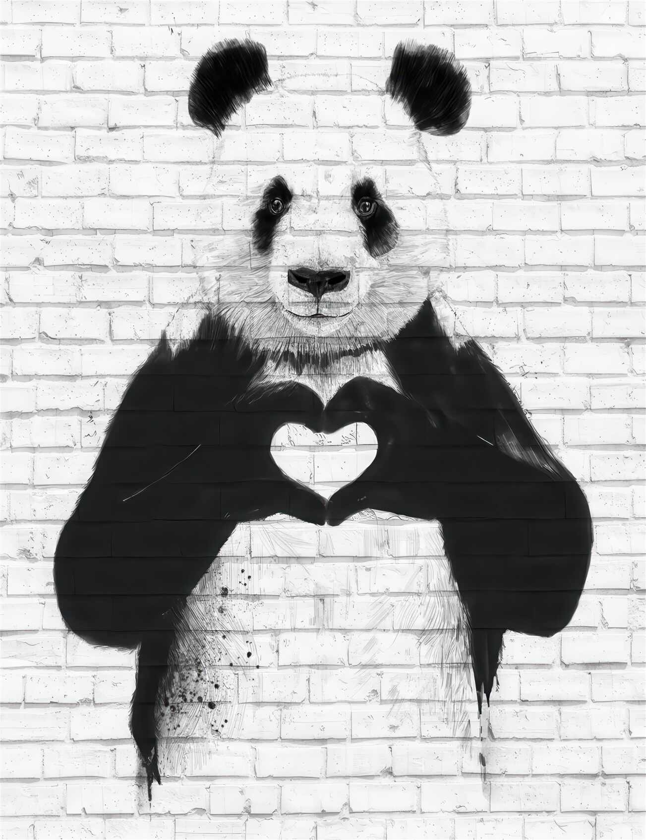 Fototapeta Sylwetka panda na ceglanej ścianie