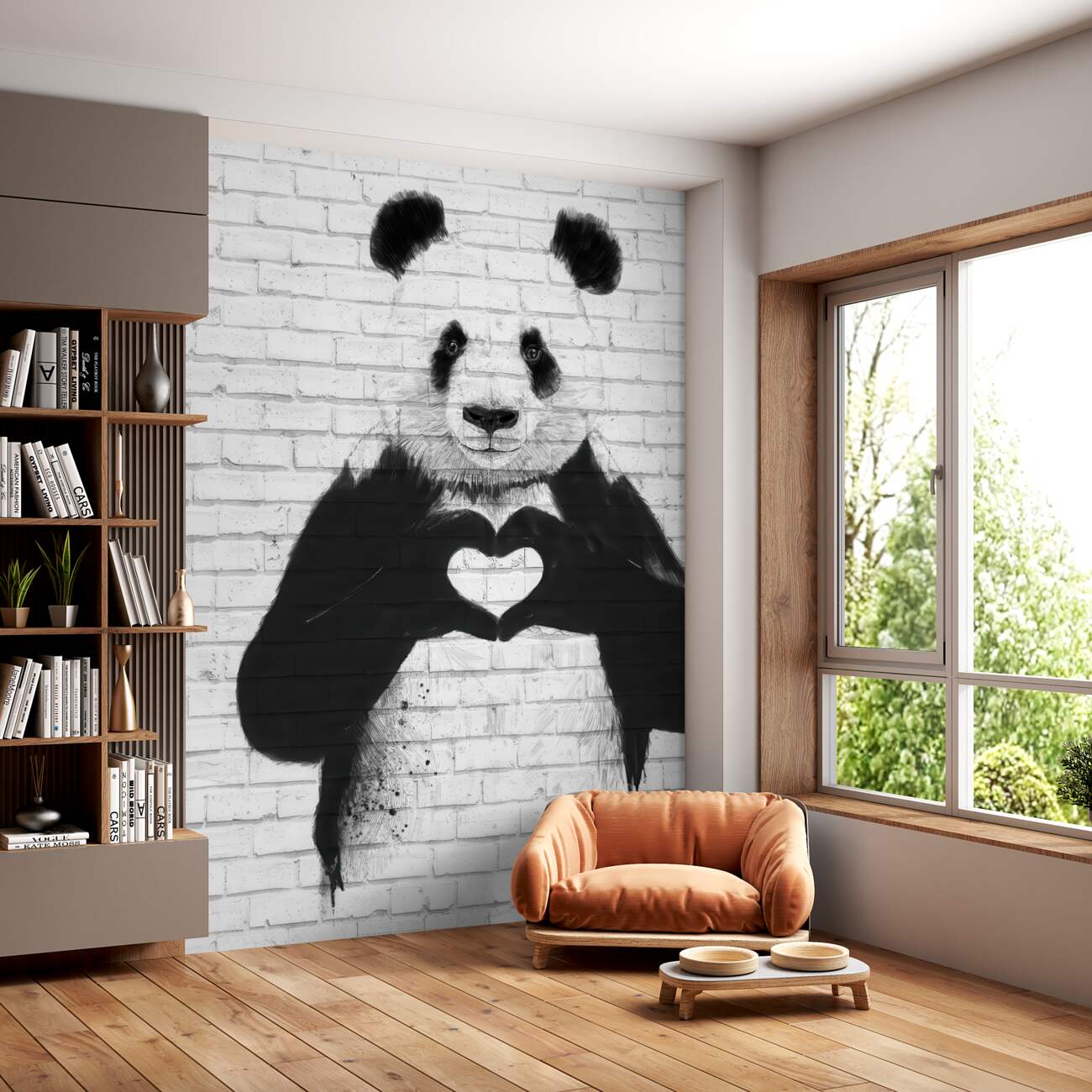 Fototapeta Sylwetka panda na ceglanej ścianie