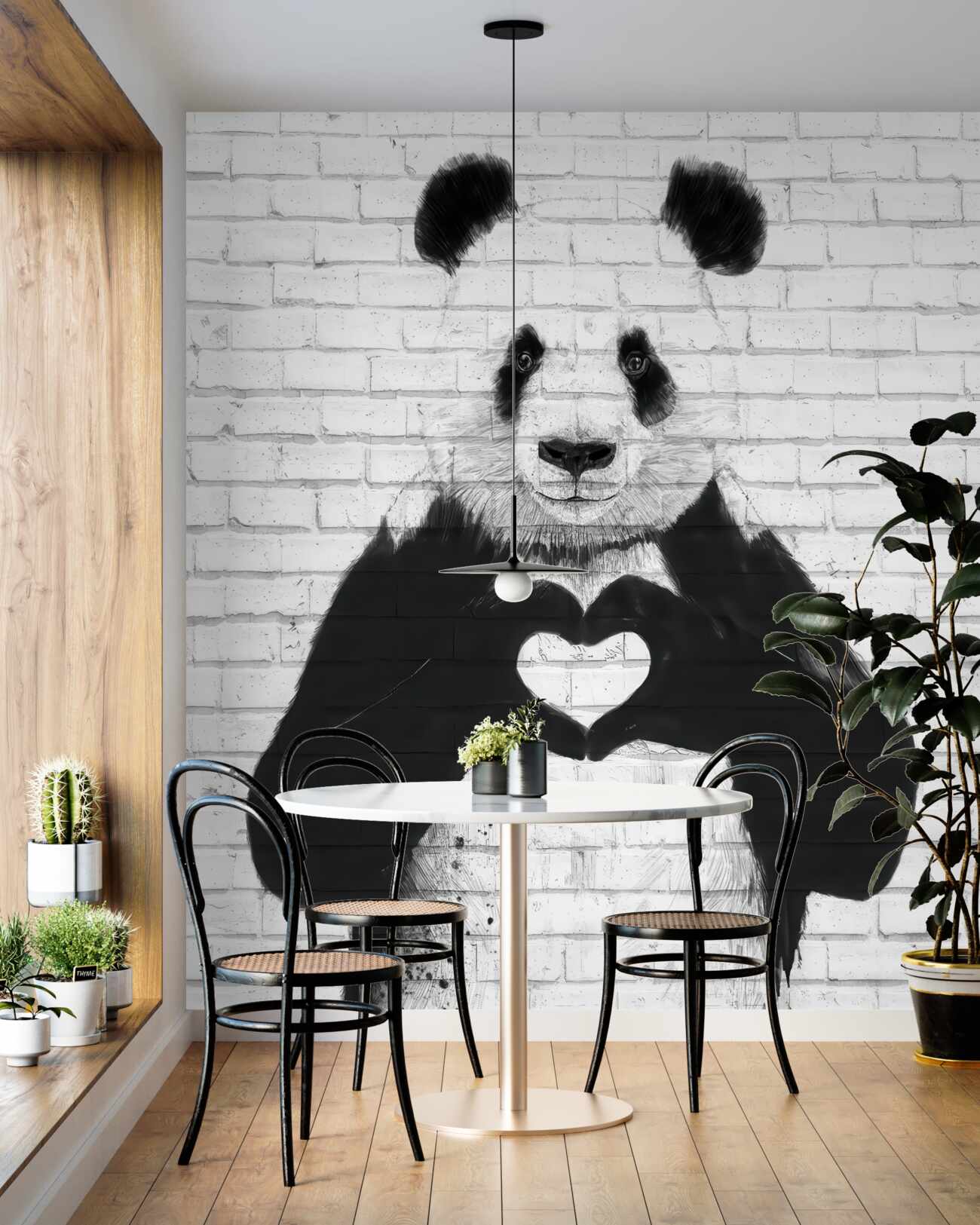 Fototapeta Sylwetka panda na ceglanej ścianie