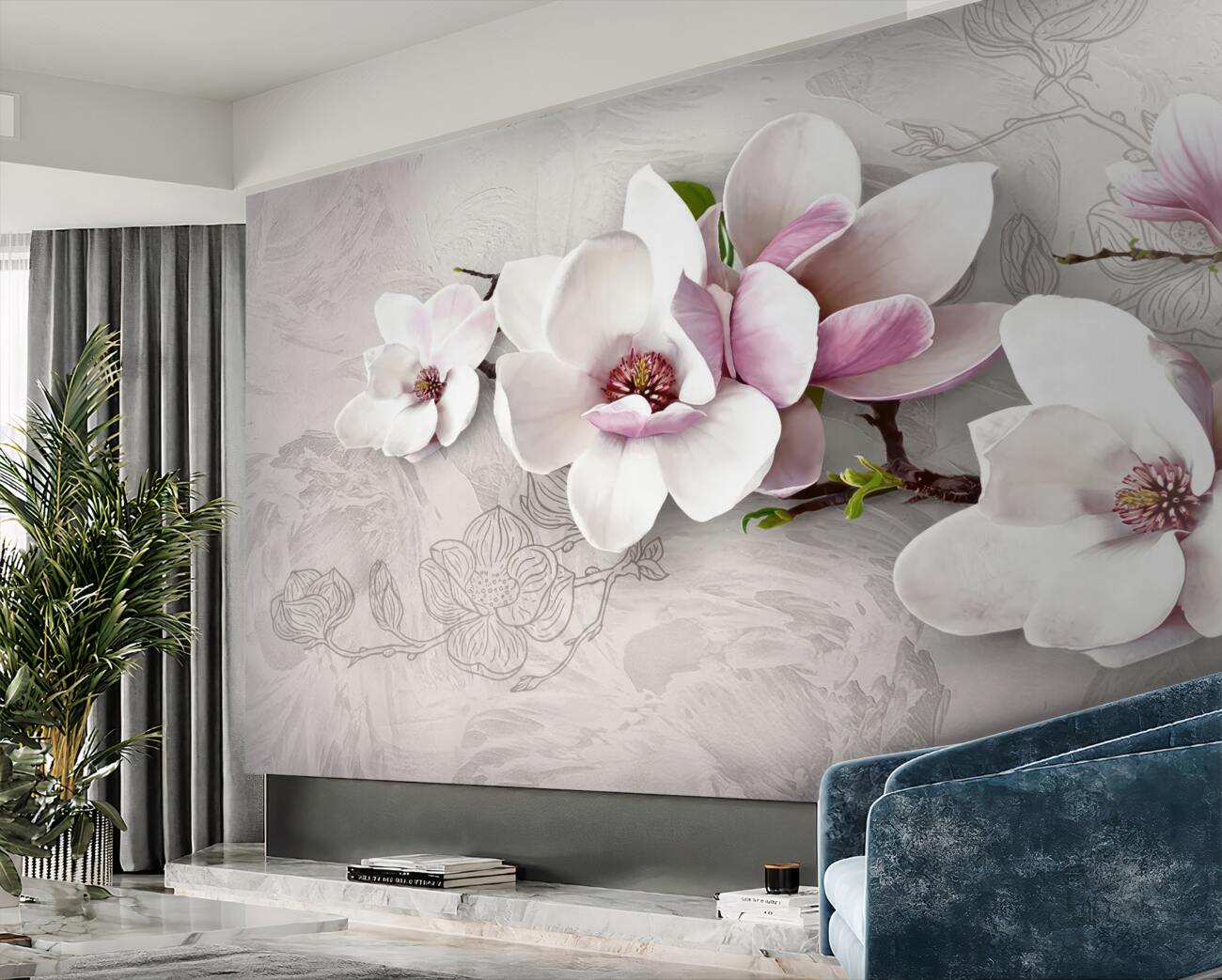 Fototapeta Białe kwiaty magnolia