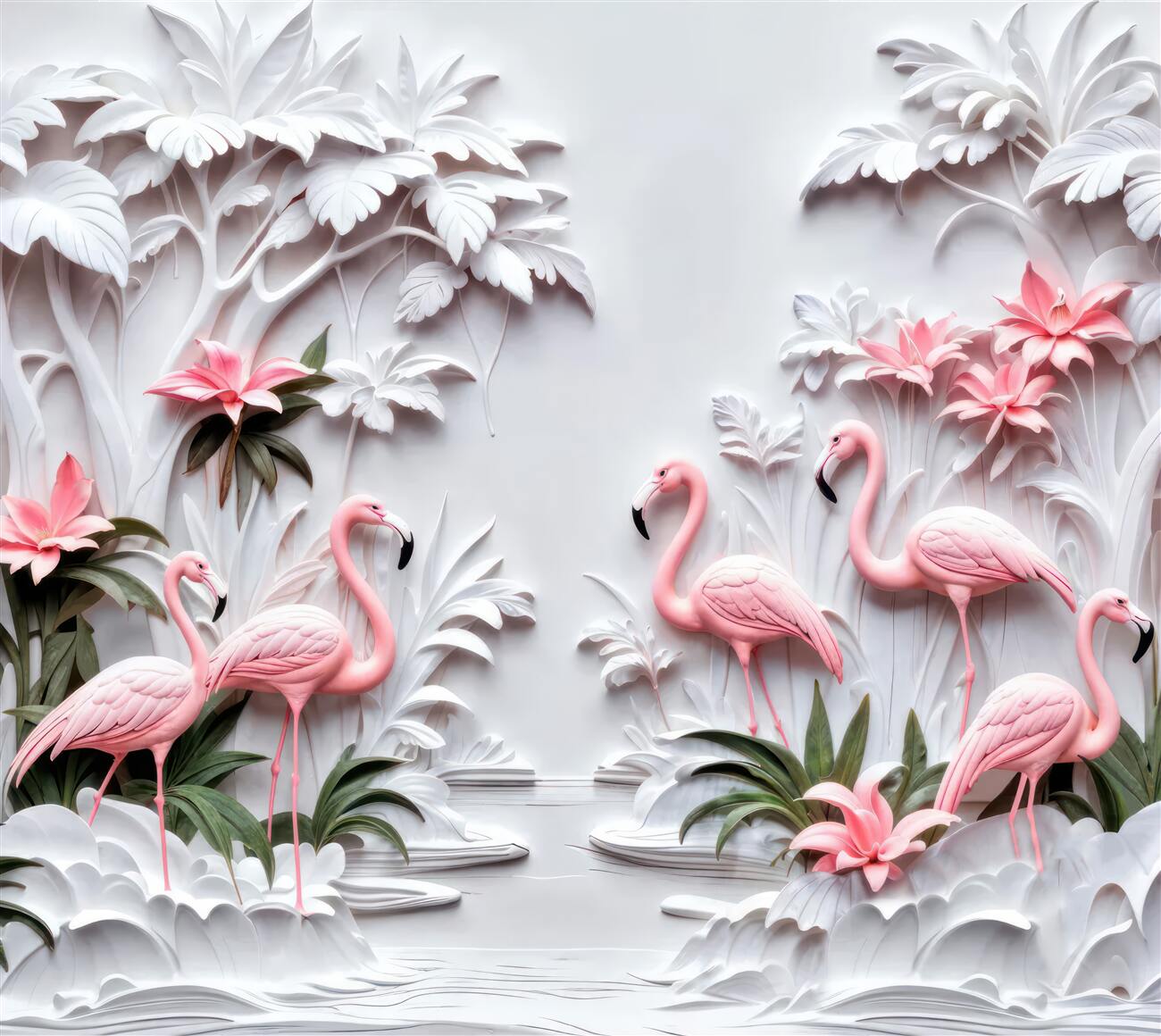 Fototapeta Tekstura Pink Flamingo i palmy za wodę
