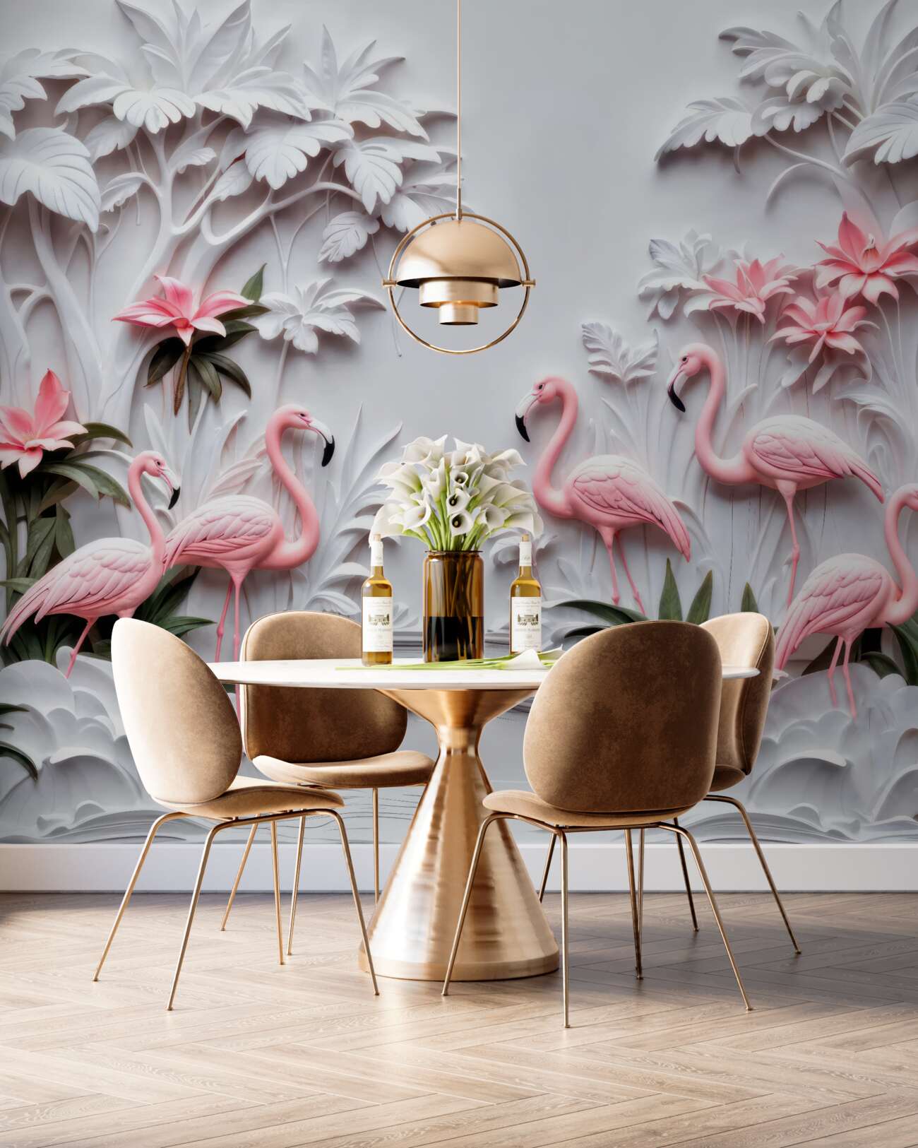 Fototapeta Tekstura Pink Flamingo i palmy za wodę