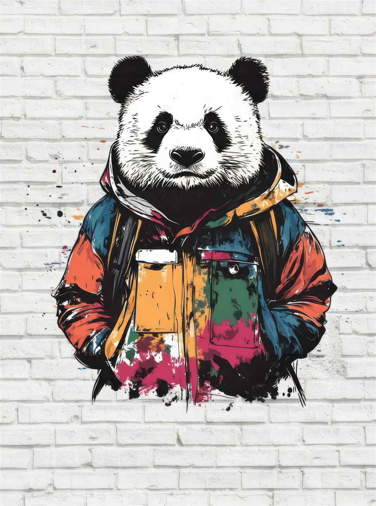 Fototapeta Stylowa panda na tle ceglanej ściany