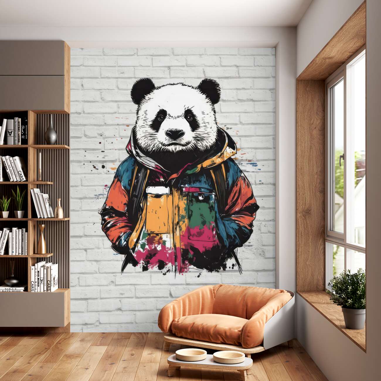 Fototapeta Stylowa panda na tle ceglanej ściany