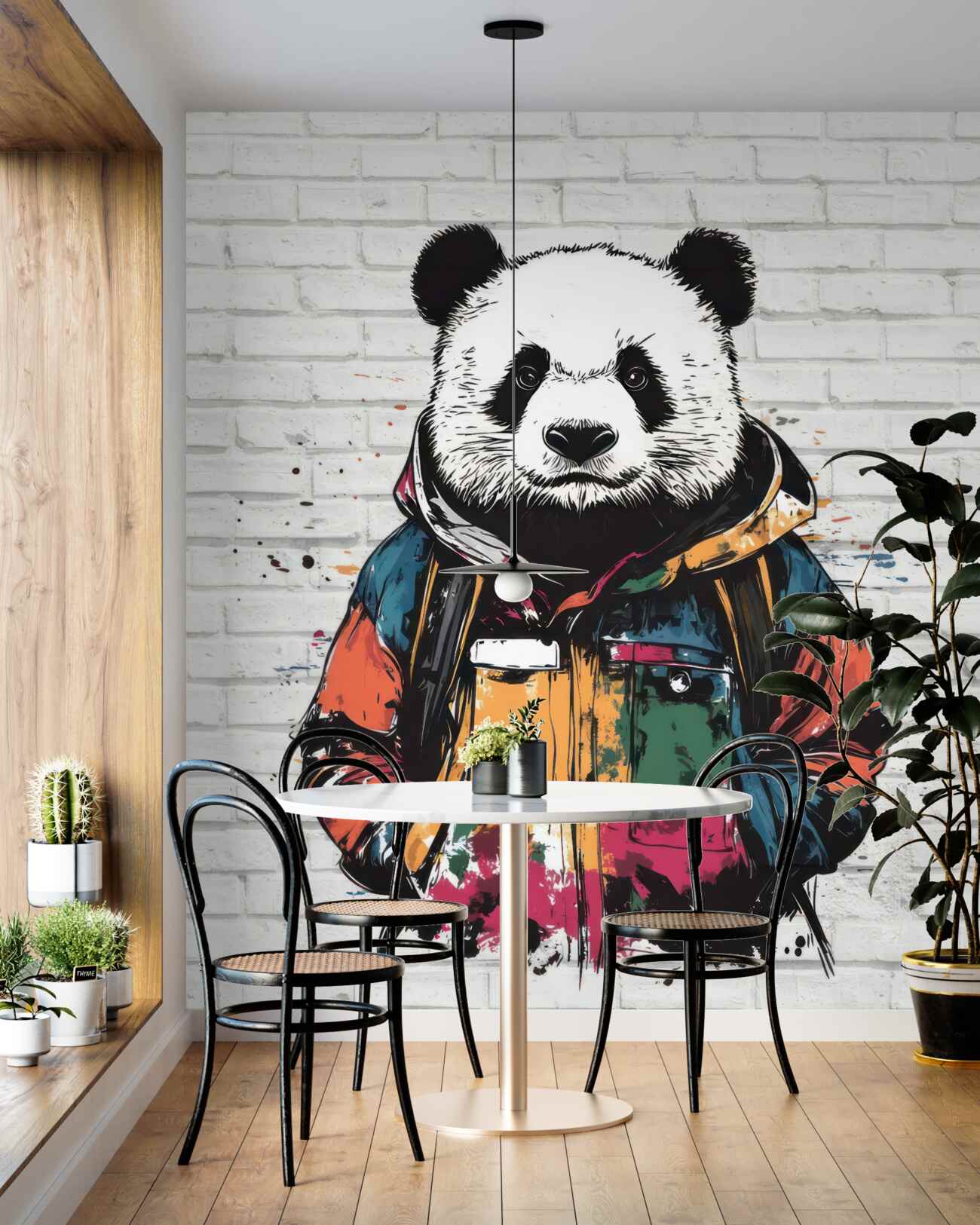 Fototapeta Stylowa panda na tle ceglanej ściany