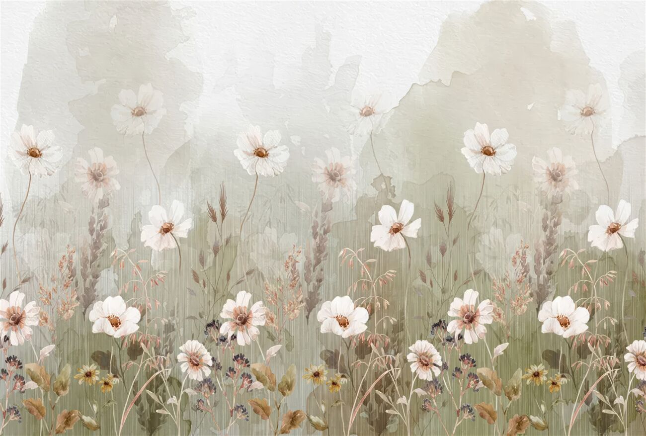 Fototapeta White Meadow Meadows w deszczu