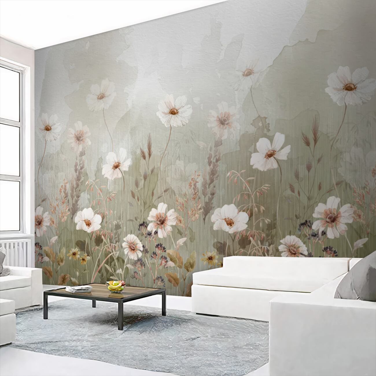 Fototapeta White Meadow Meadows w deszczu