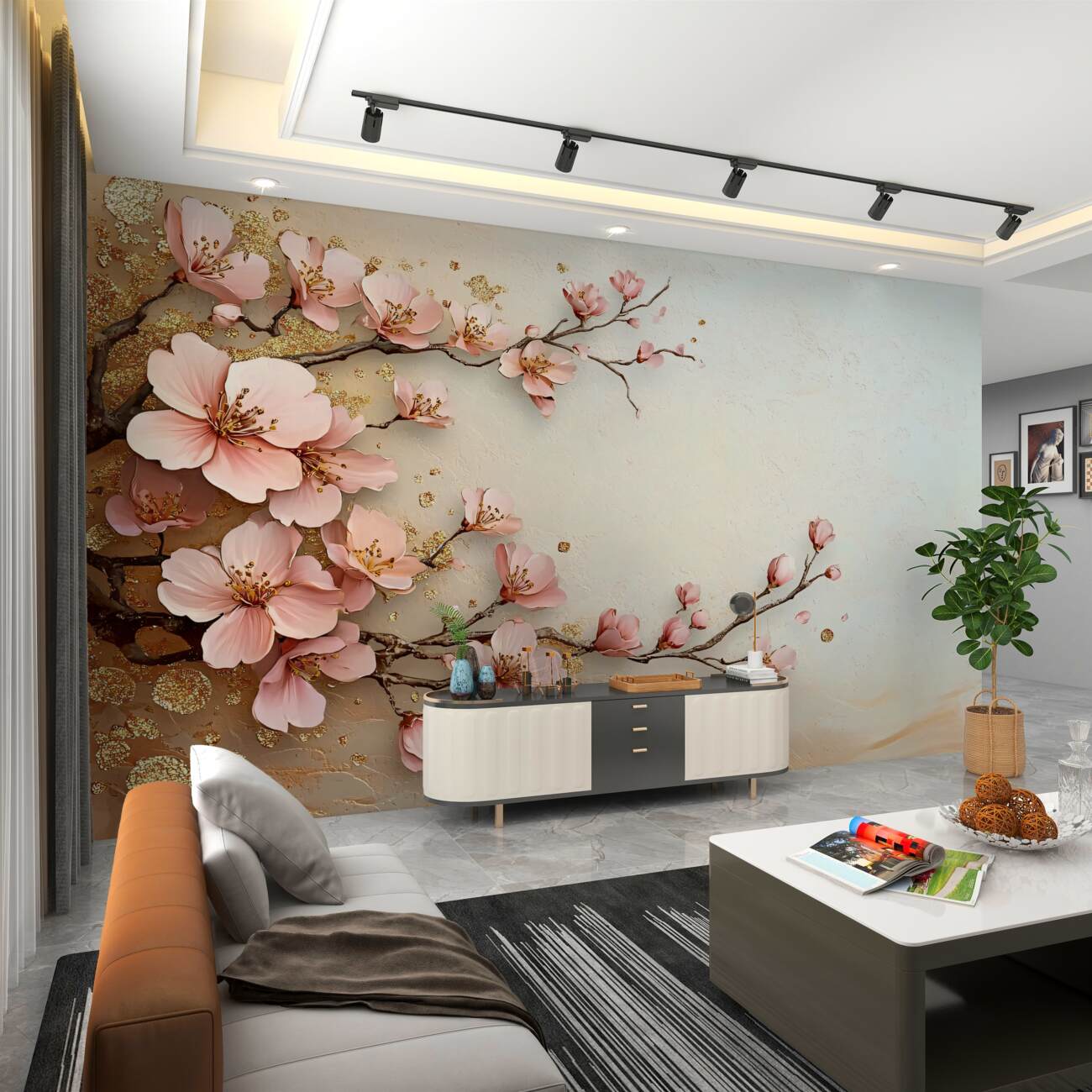 Fototapeta Młode gałęzie różowej magnolii