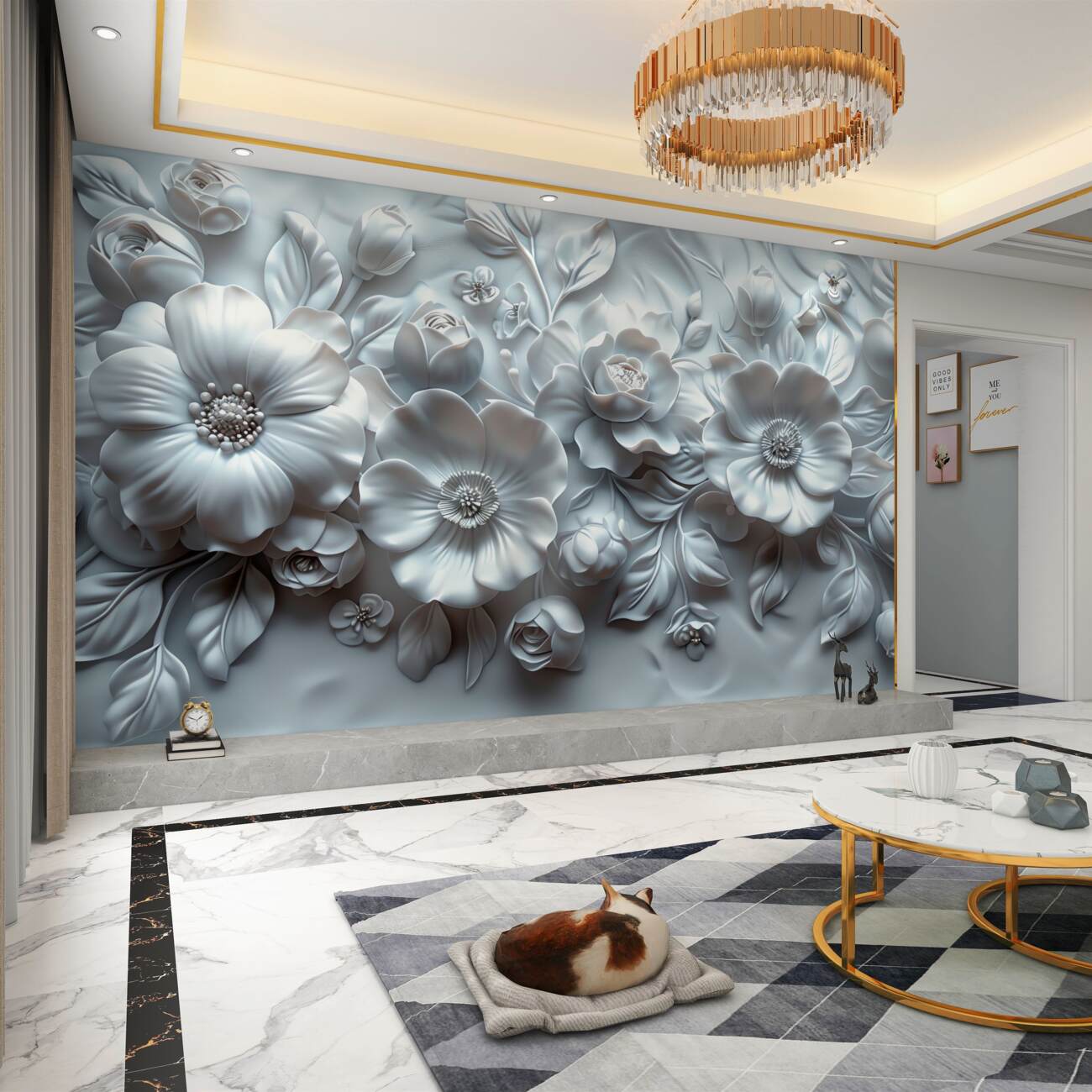 Fototapeta Teksturowane białe kwiaty 3D
