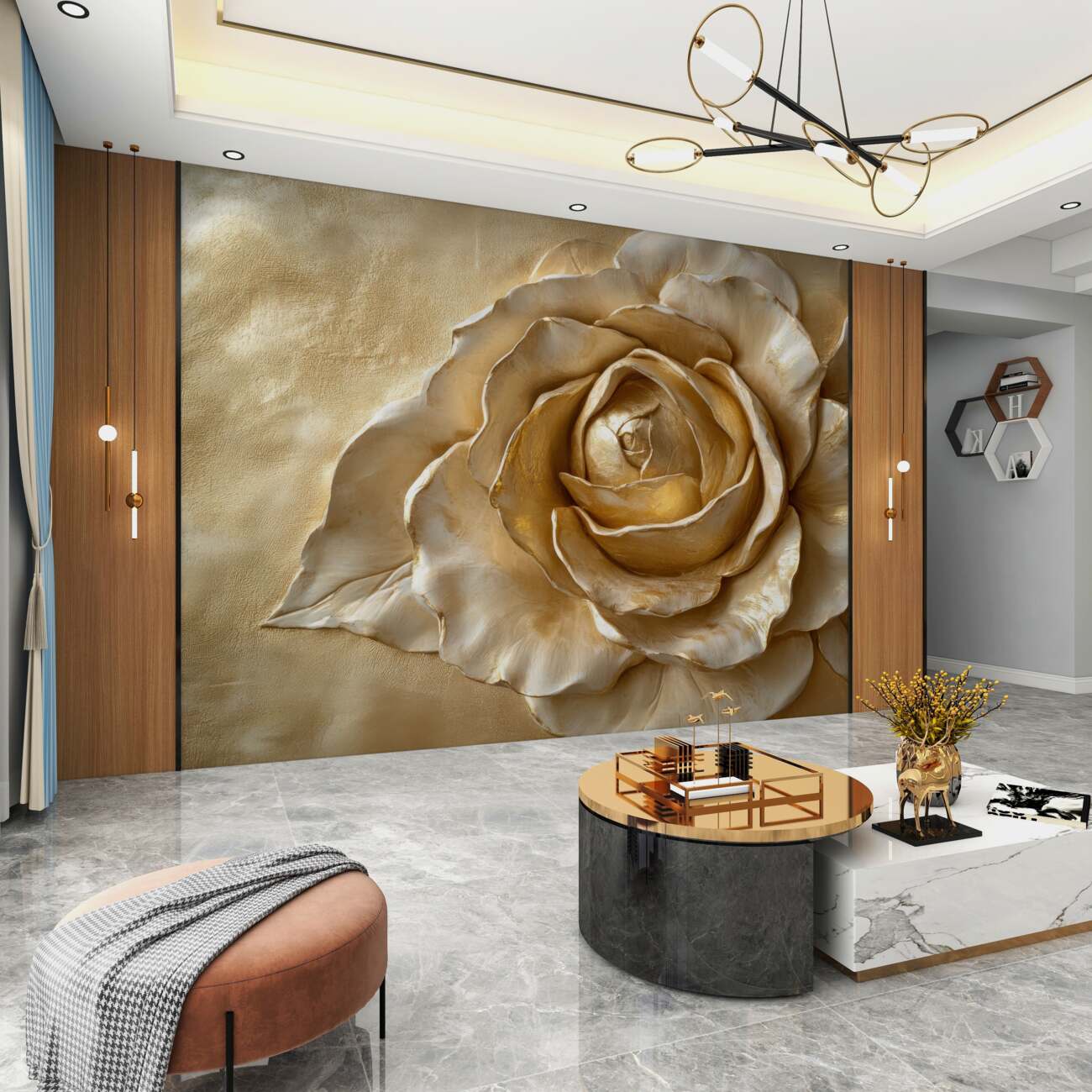 Fototapeta Róża wykonana z metalowego żółtego