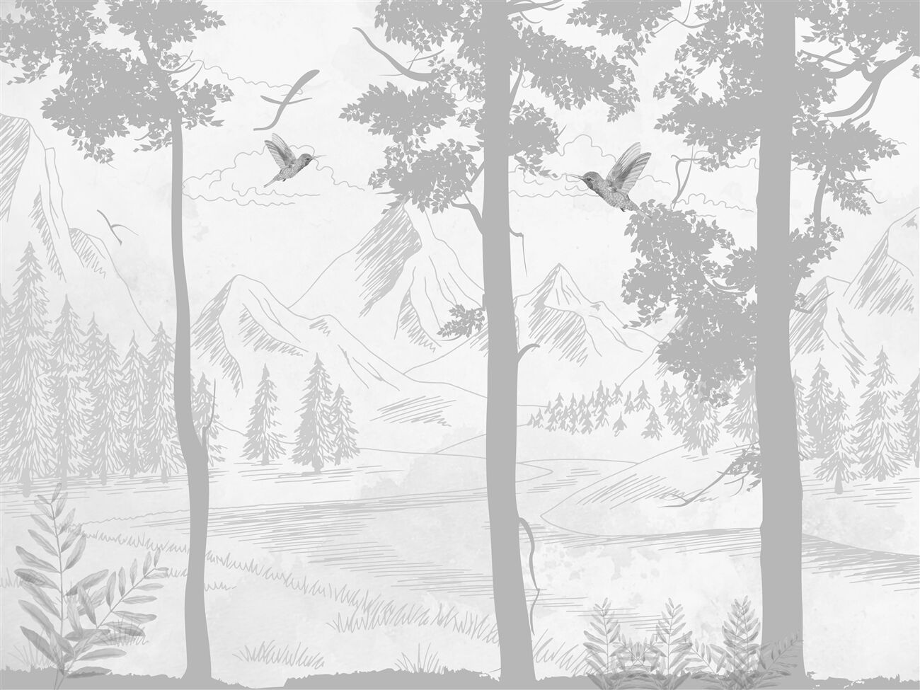 Fototapeta Ilustracja lasów górskich czarna -biała
