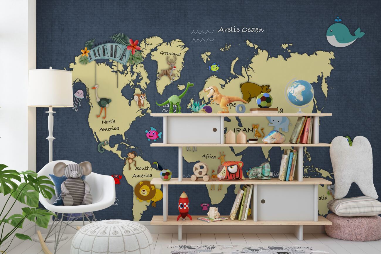 Fototapeta Mapa świata z zastosowanymi zwierzętami
