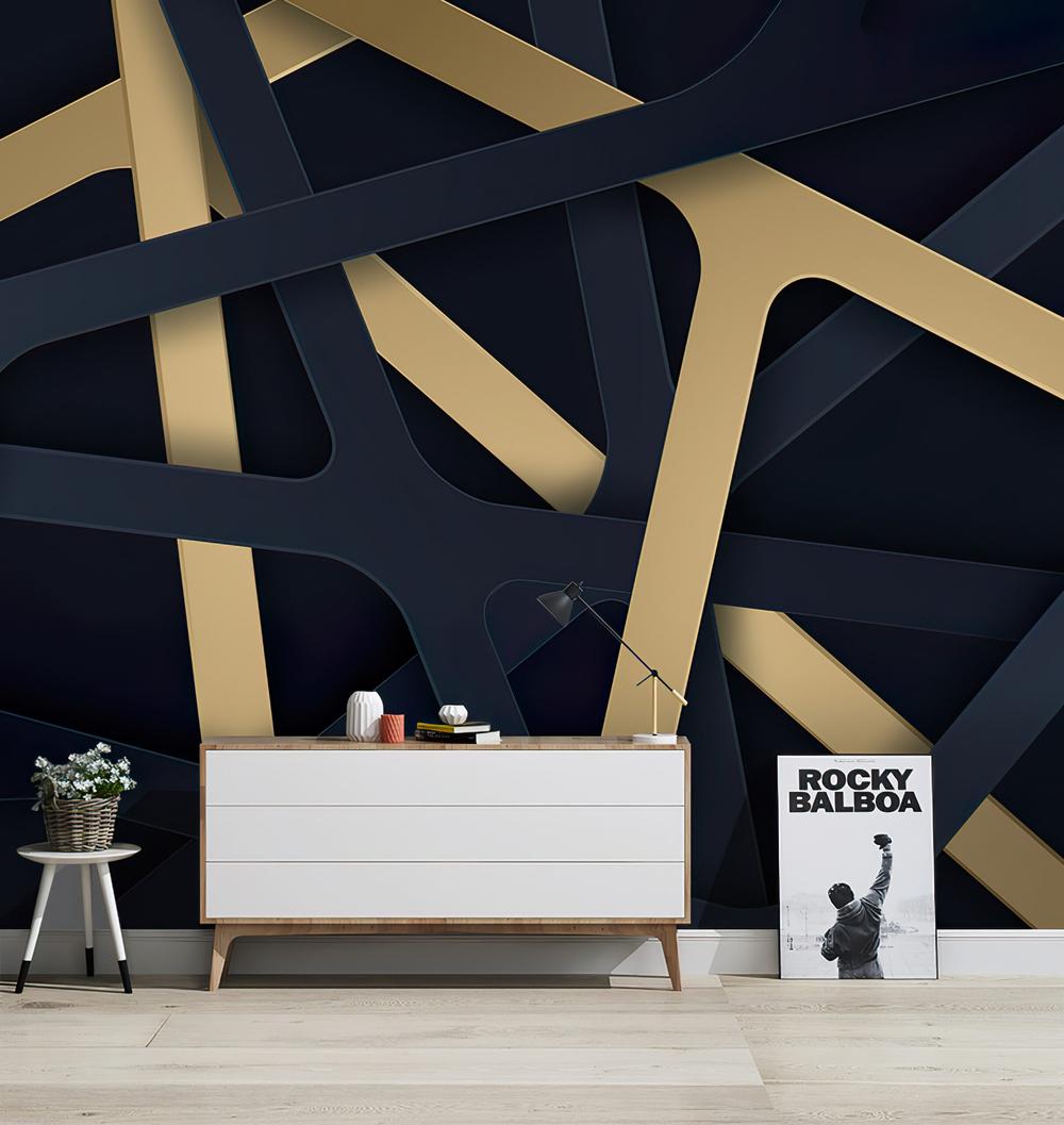 Fototapeta dynamiczne linie geometryczne niebiesko-złota