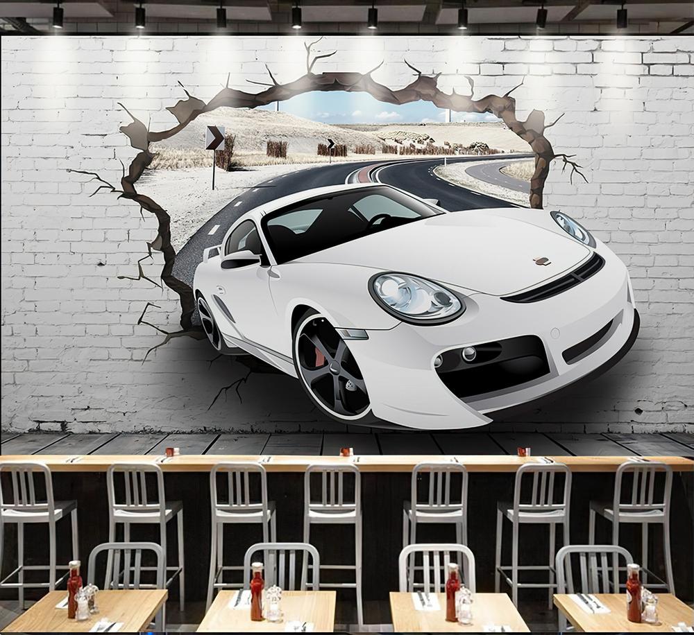 Fototapeta białe auto pęknięte ściana