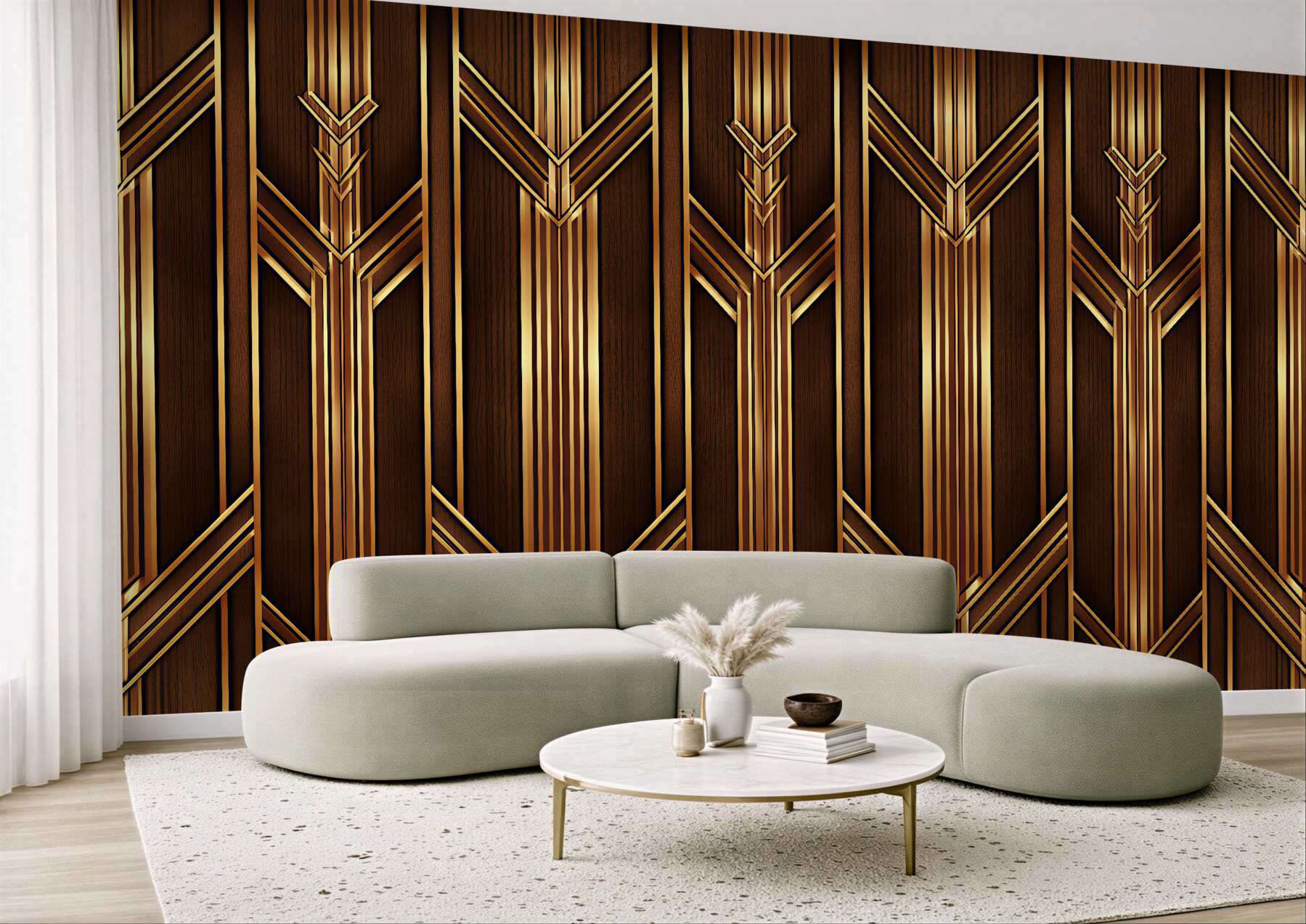 Fototapeta złote geometryczne drewno glamour