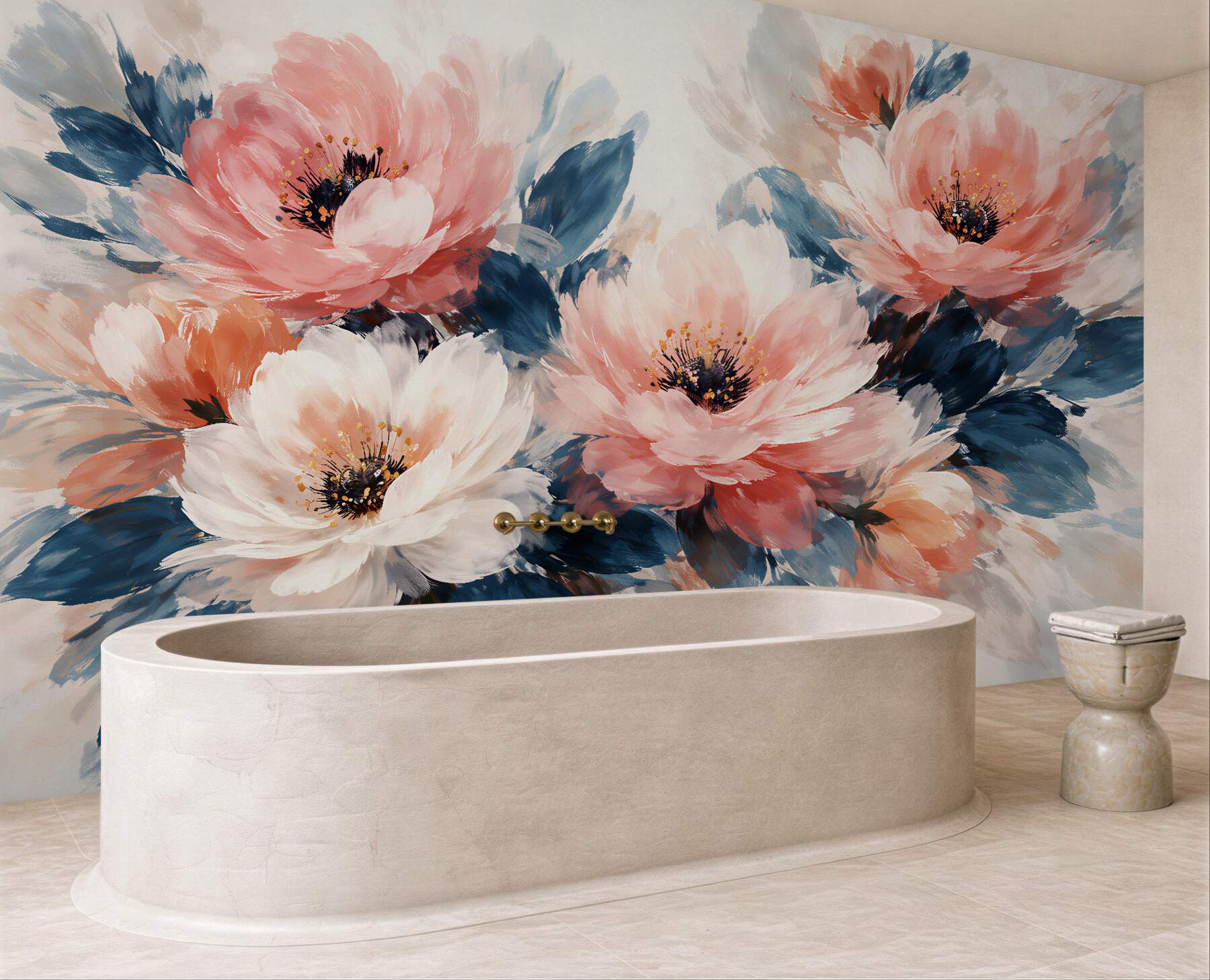 Fototapeta akwarelowe peonie w błękicie