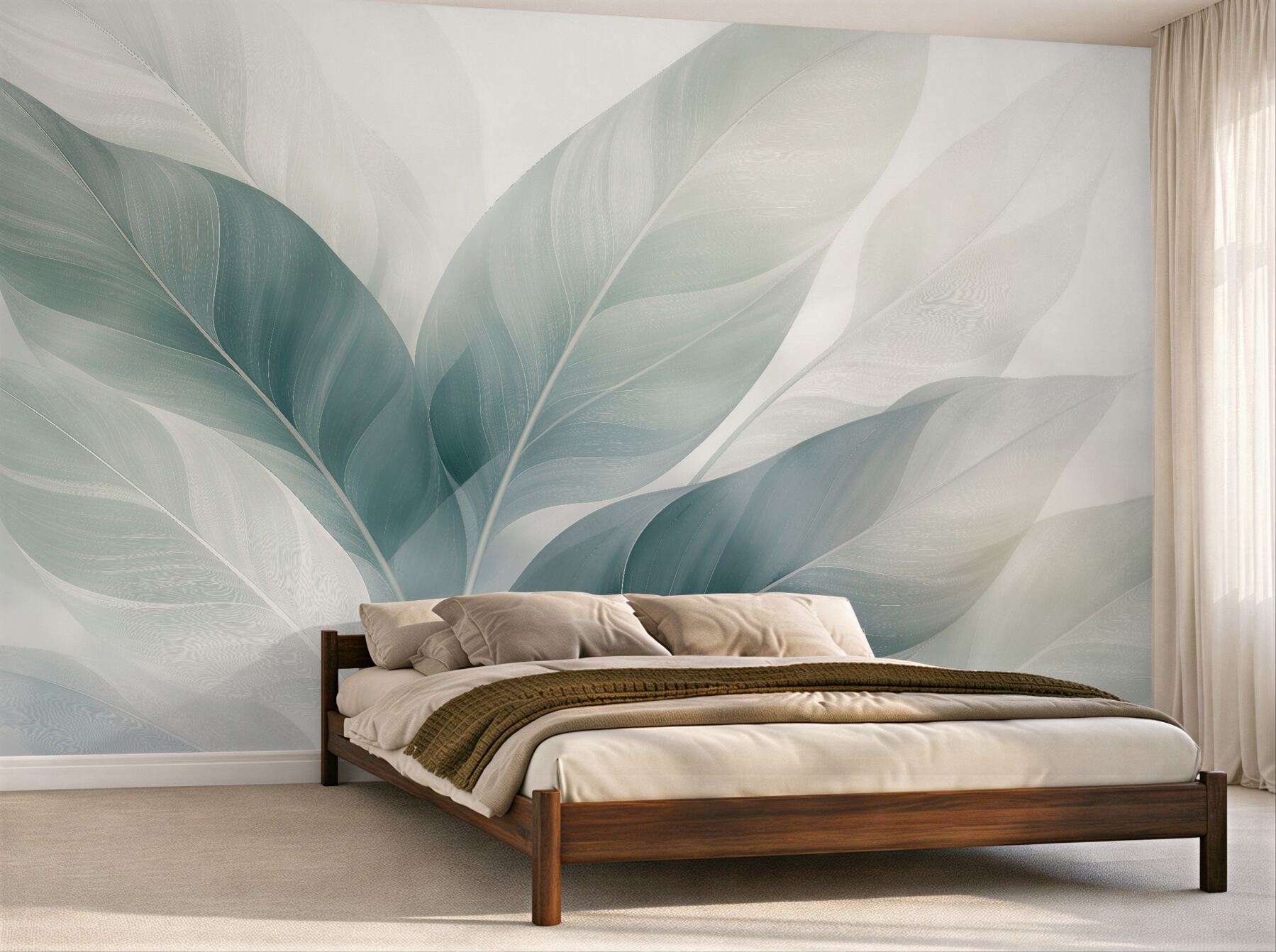 Fototapeta subtelne liście w błękitnej harmonii