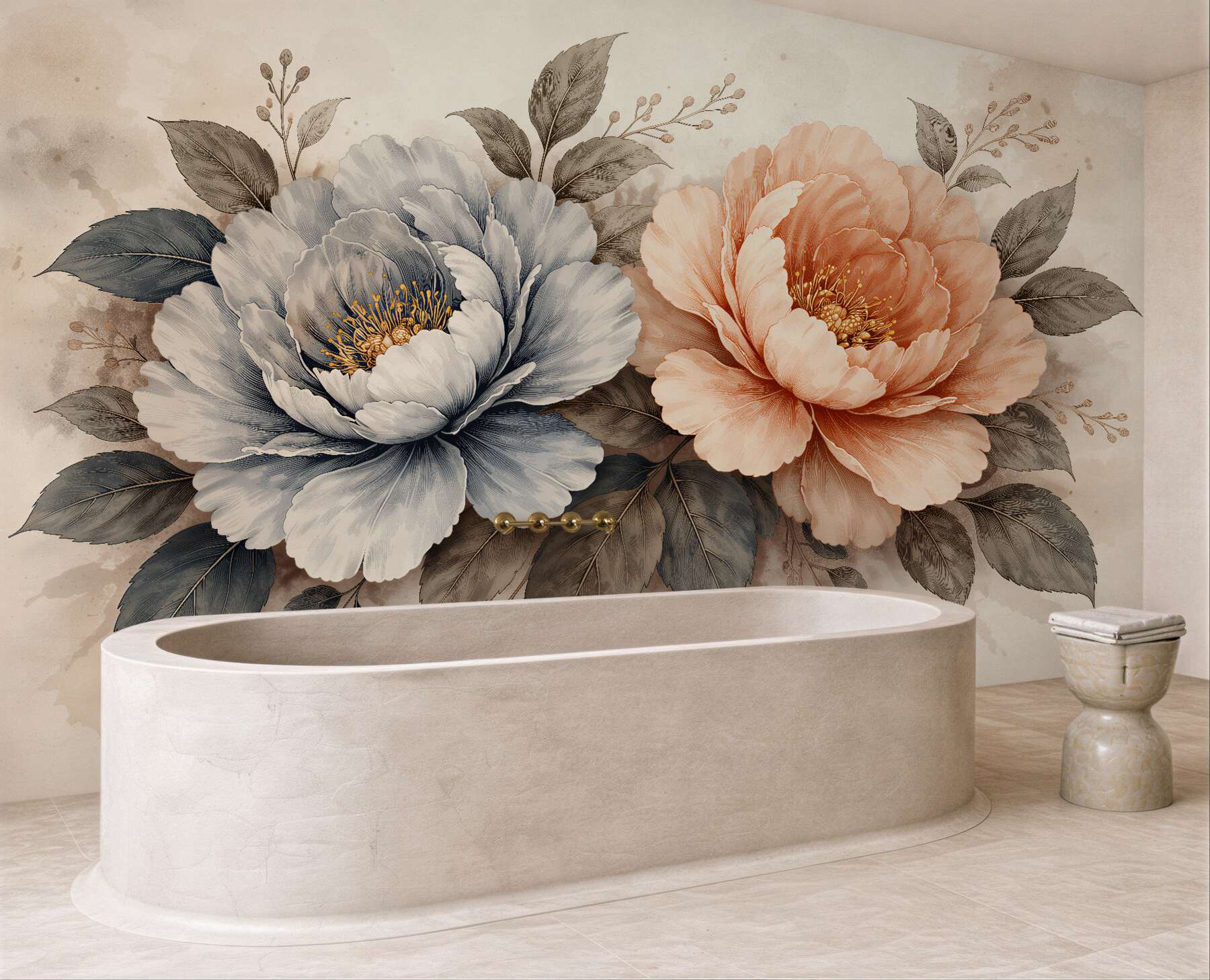 Fototapeta akwarelowe piwonie w beżach
