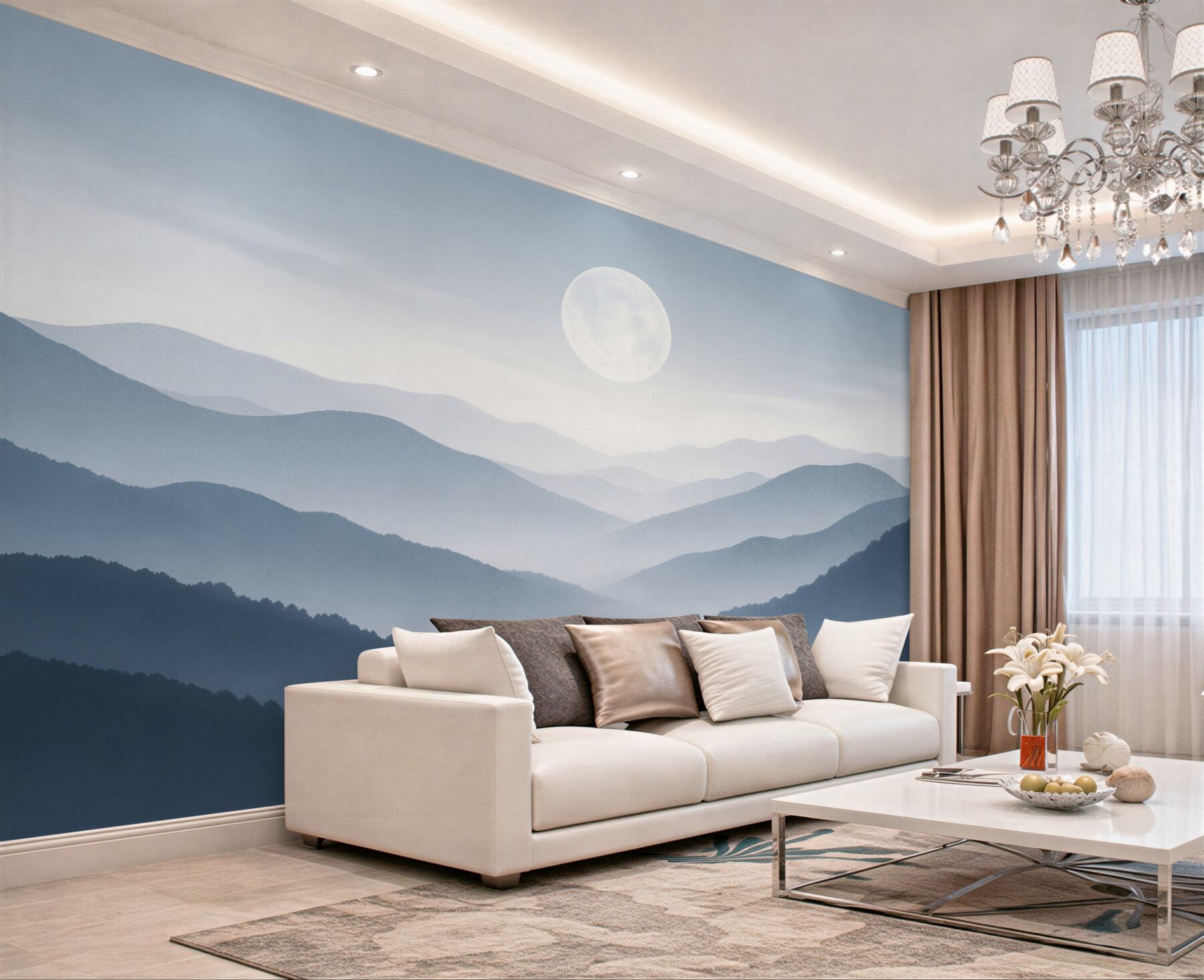 Fototapeta mglisty księżyc nad górami