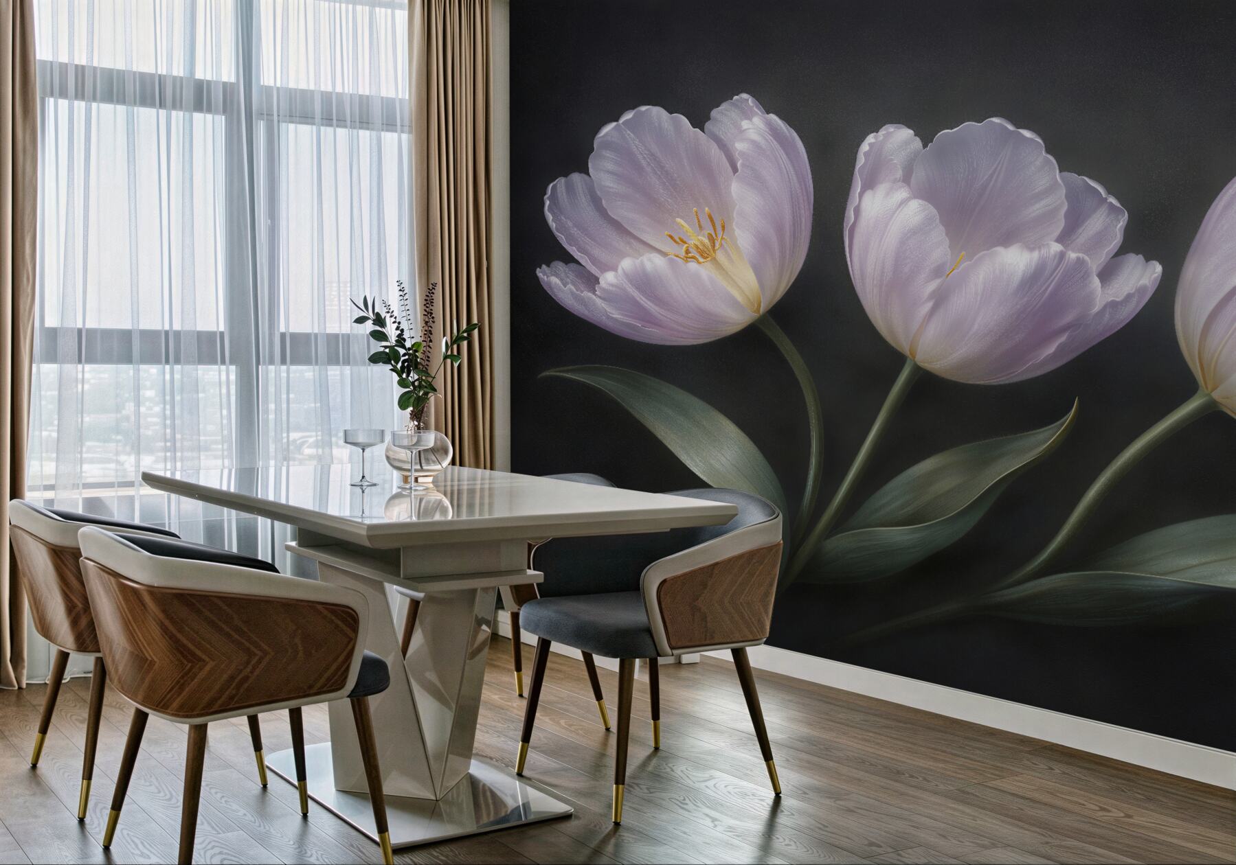 Fototapeta jasne tulipany na czerni