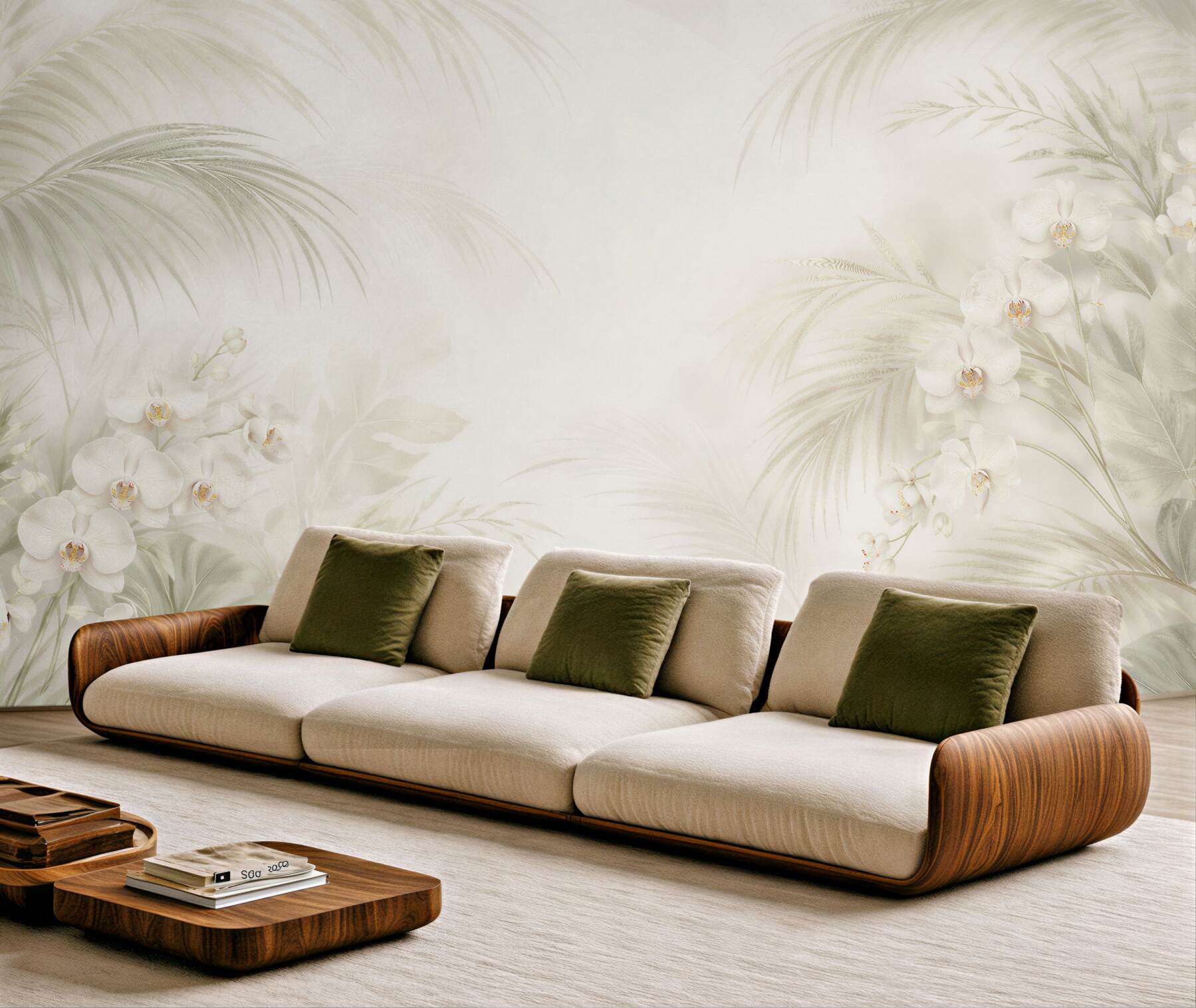 Fototapeta kremowe orchidee i liście palmy
