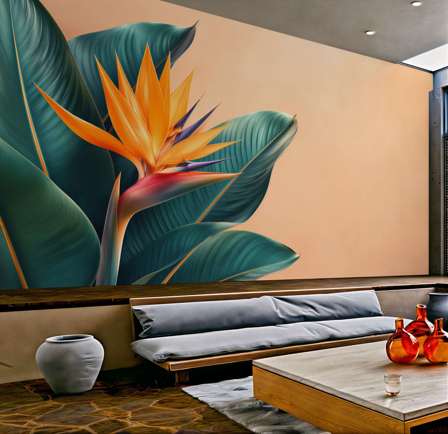 Fototapeta egzotyczny kwiat i liście palmy