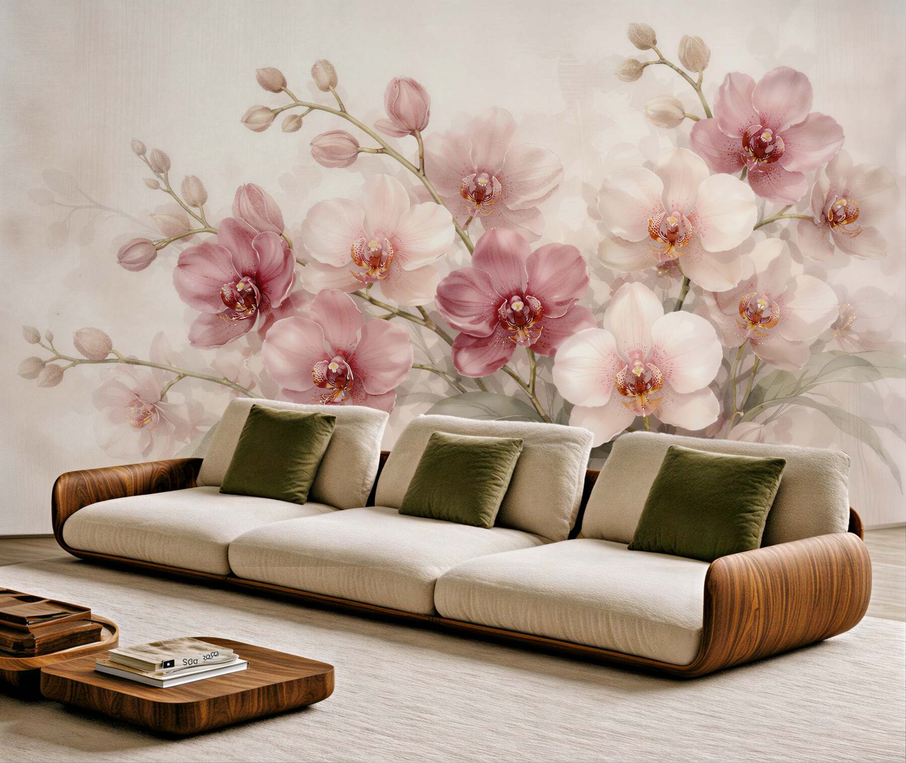 Fototapeta pudrowe orchidee w świetlistej kompozycji