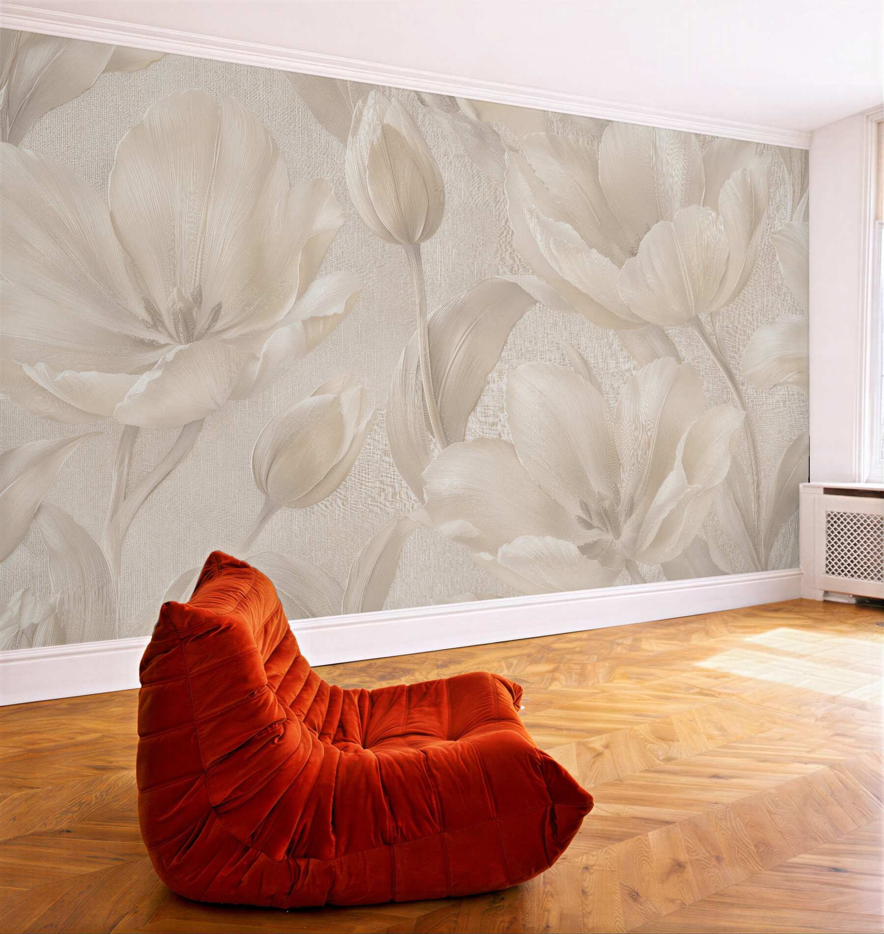Fototapeta kremowe tulipany w eleganckim reliefie