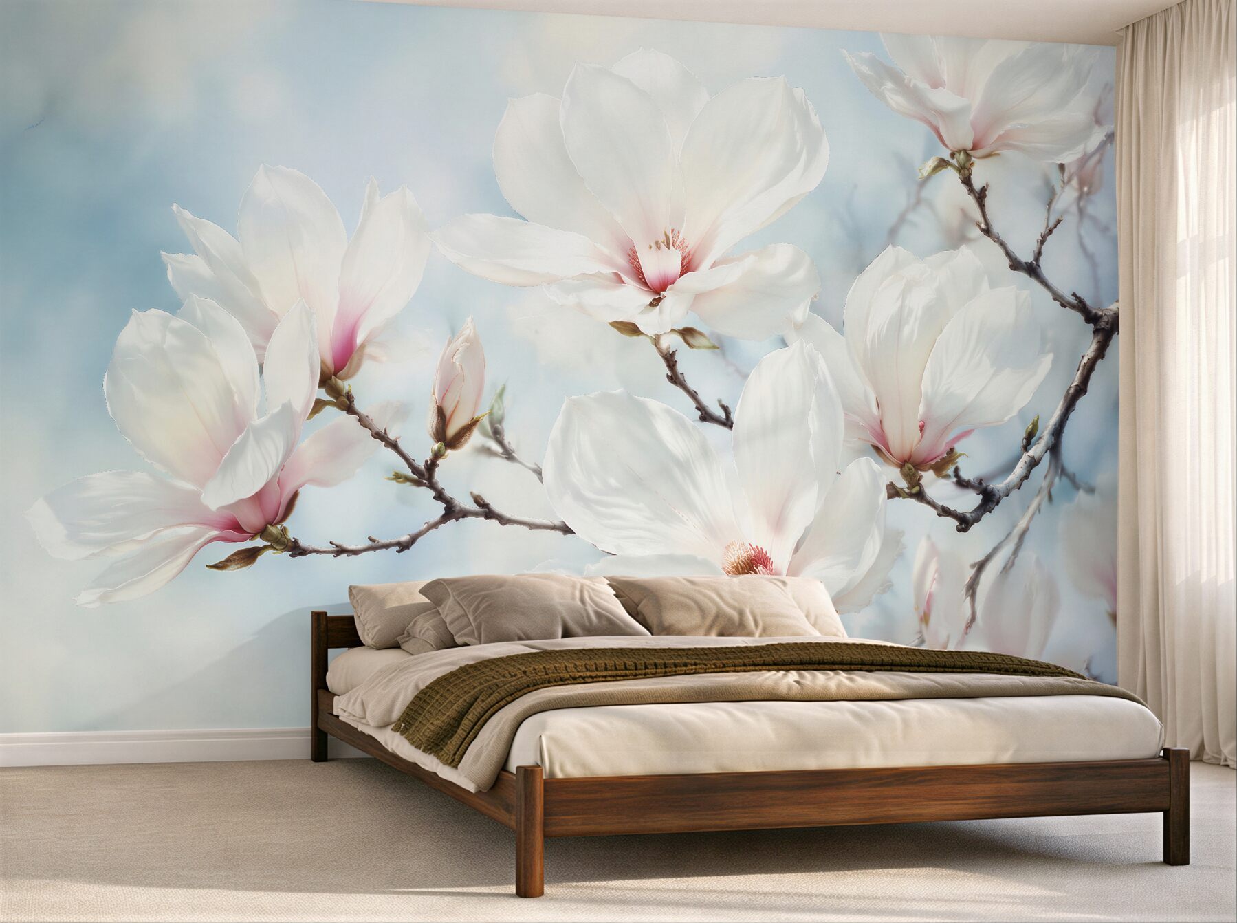 Fototapeta delikatna magnolia na błękitnym tle