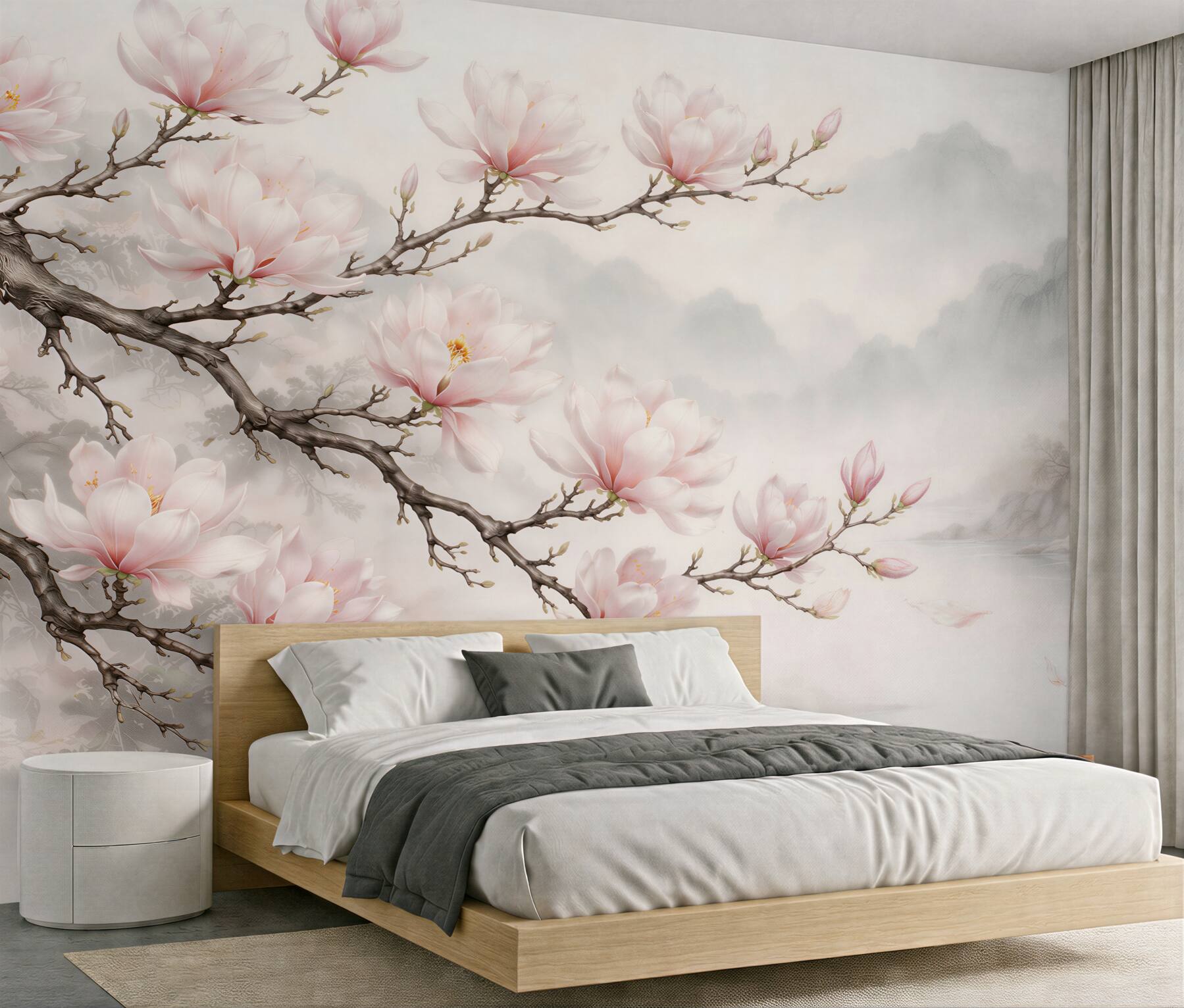 Fototapeta magnolie nad mglistym jeziorem