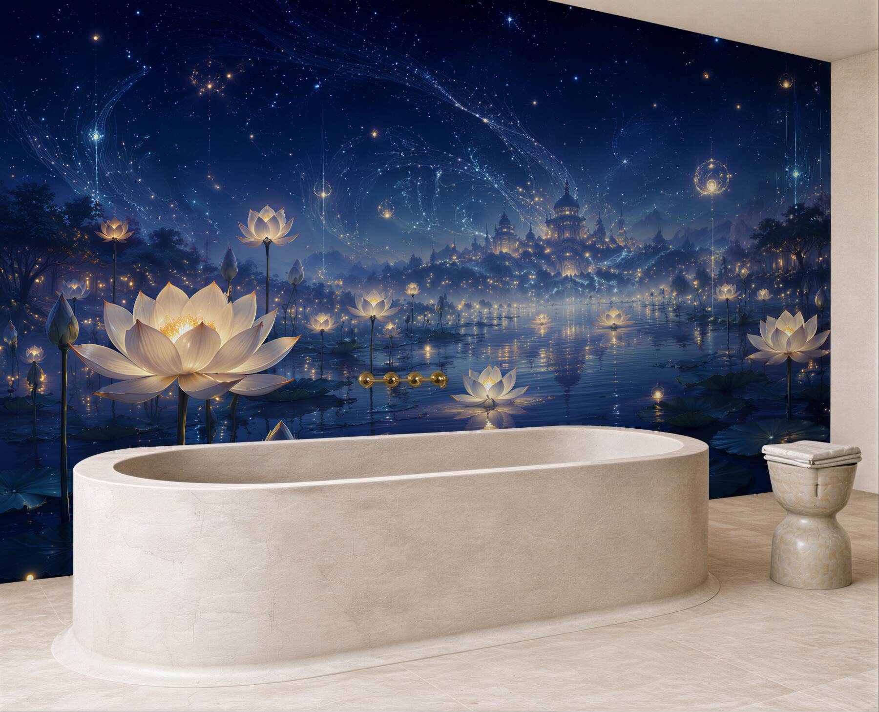 Fototapeta magiczne lotosy pod gwiaździstym niebem