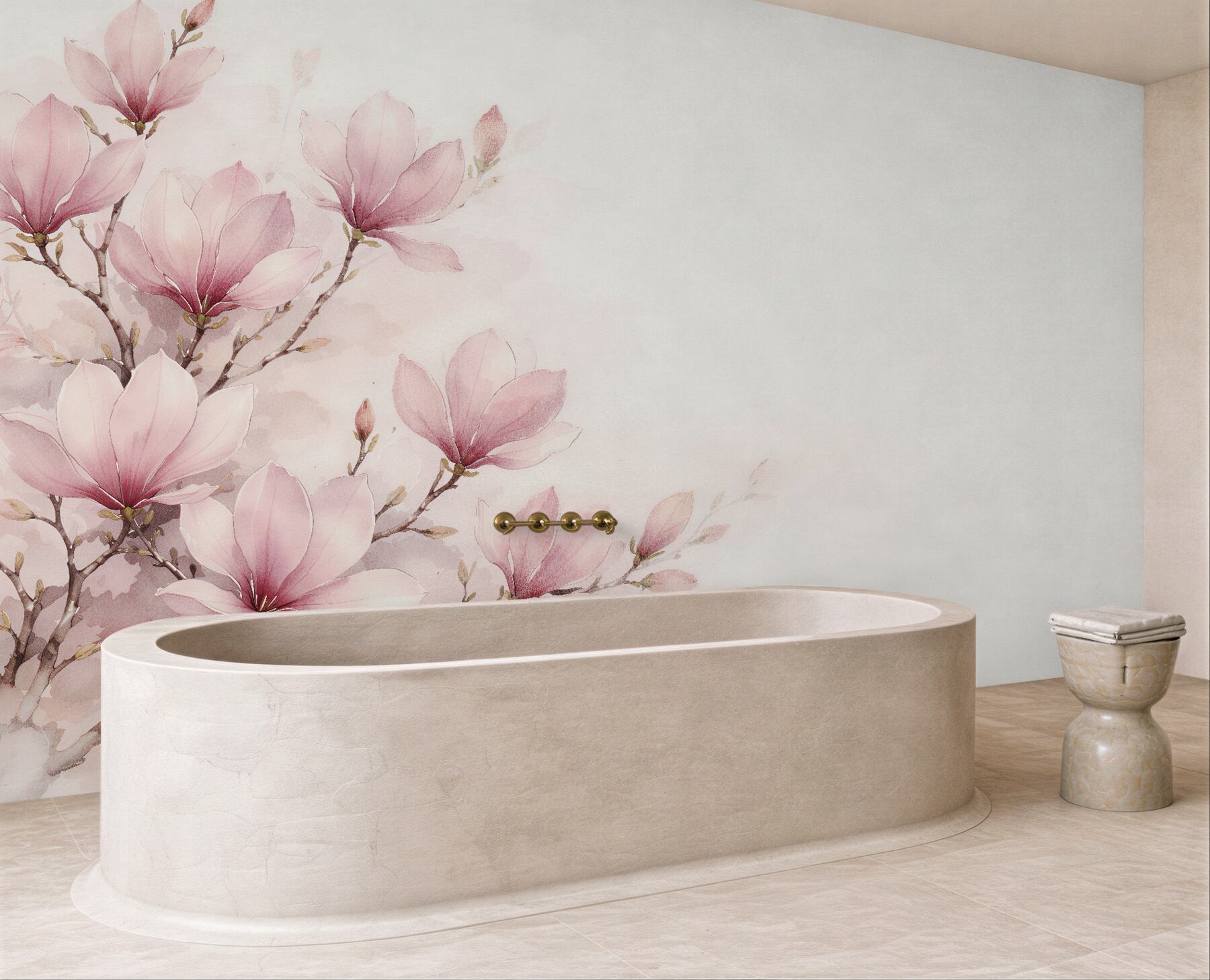 Fototapeta pudrowa magnolia akwarelowa