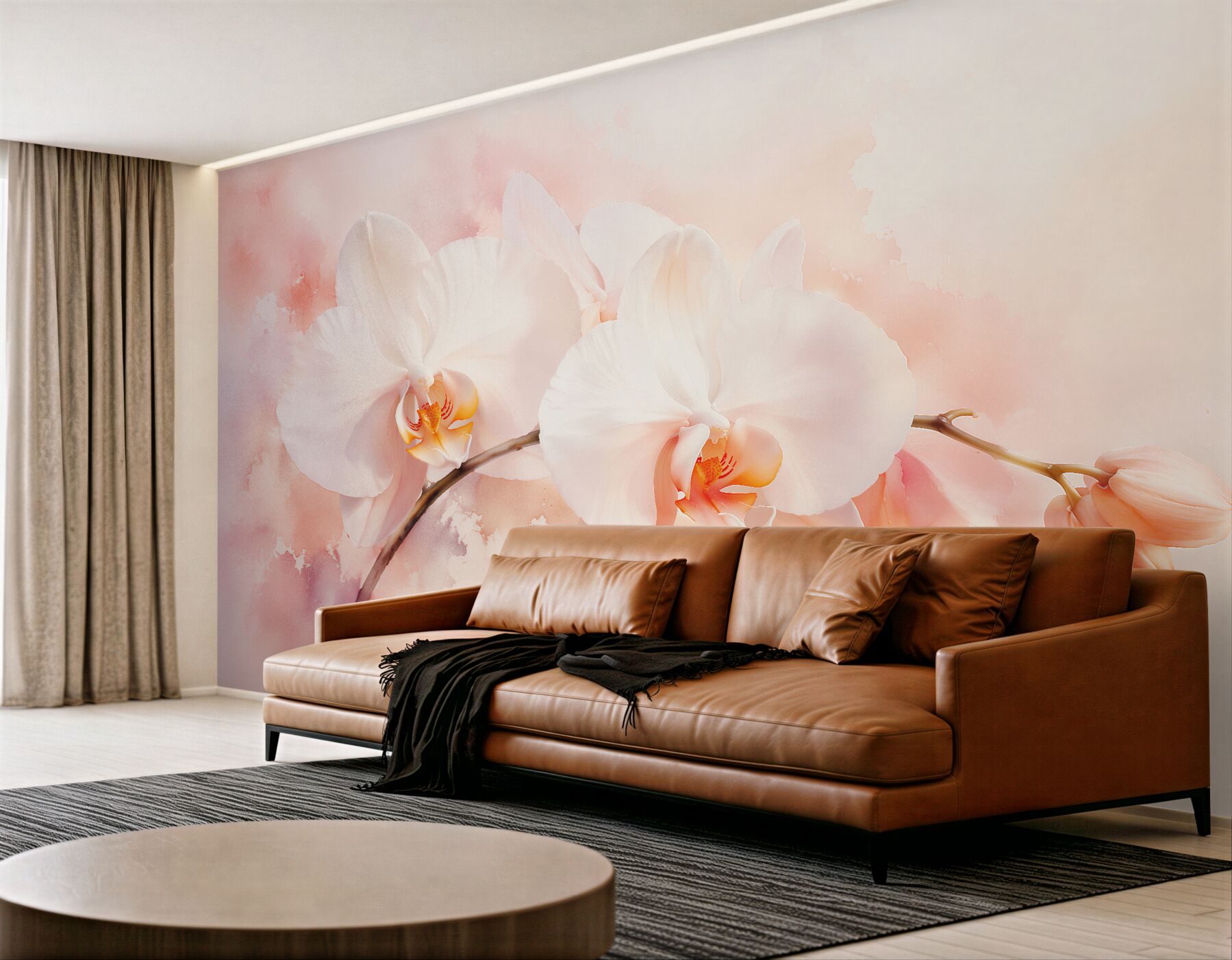 Fototapeta białe orchidee w pudrowym blasku