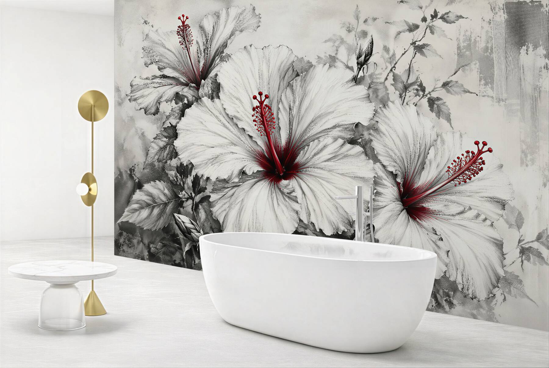 Fototapeta hibiskusy z czerwonym akcentem