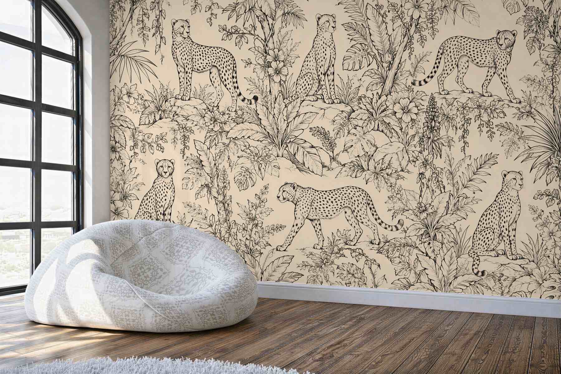 Fototapeta gepardy w botanicznym szkicu
