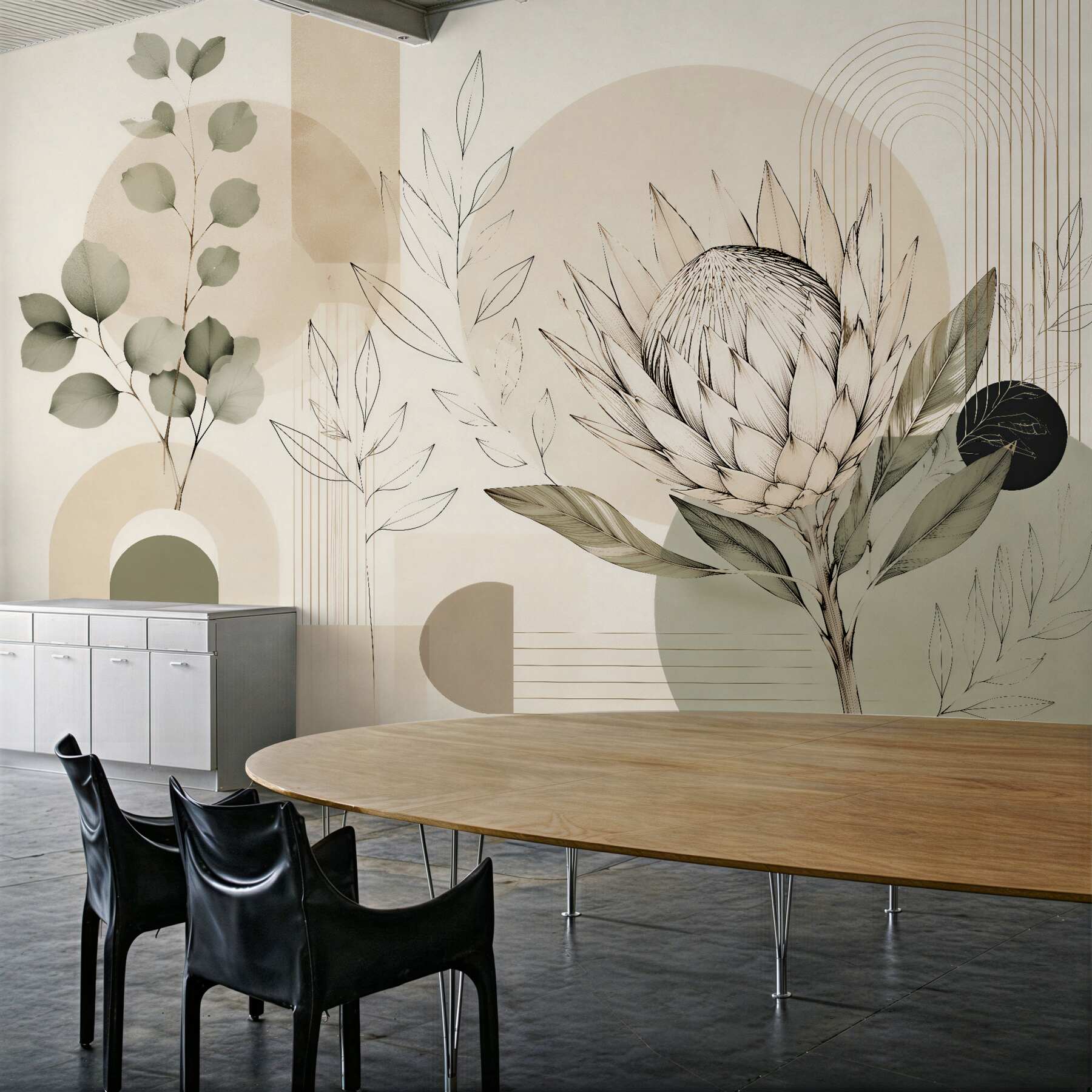 Fototapeta geometryczna protea w beżowej harmonii
