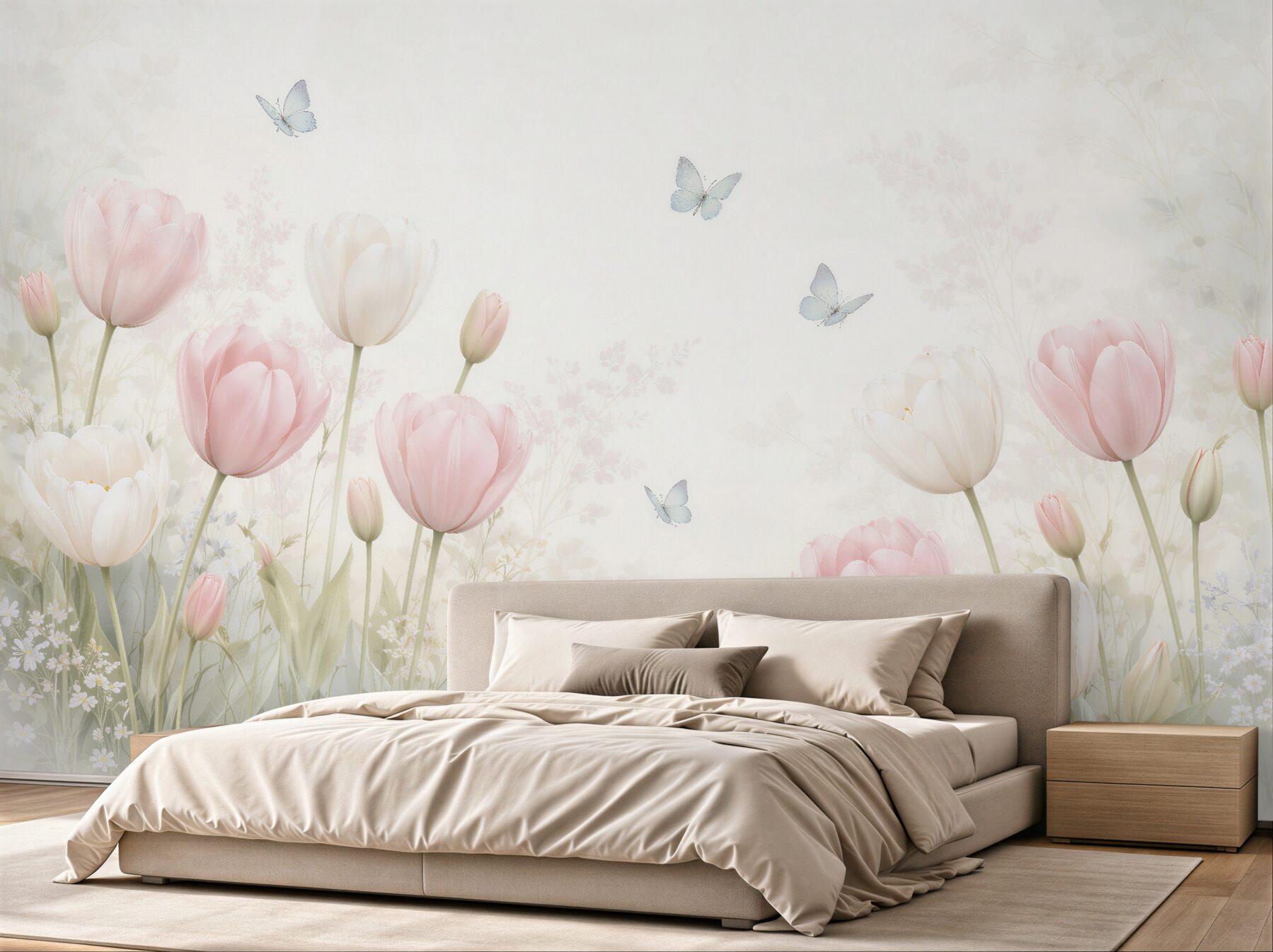 Fototapeta pastelowe tulipany z motylami