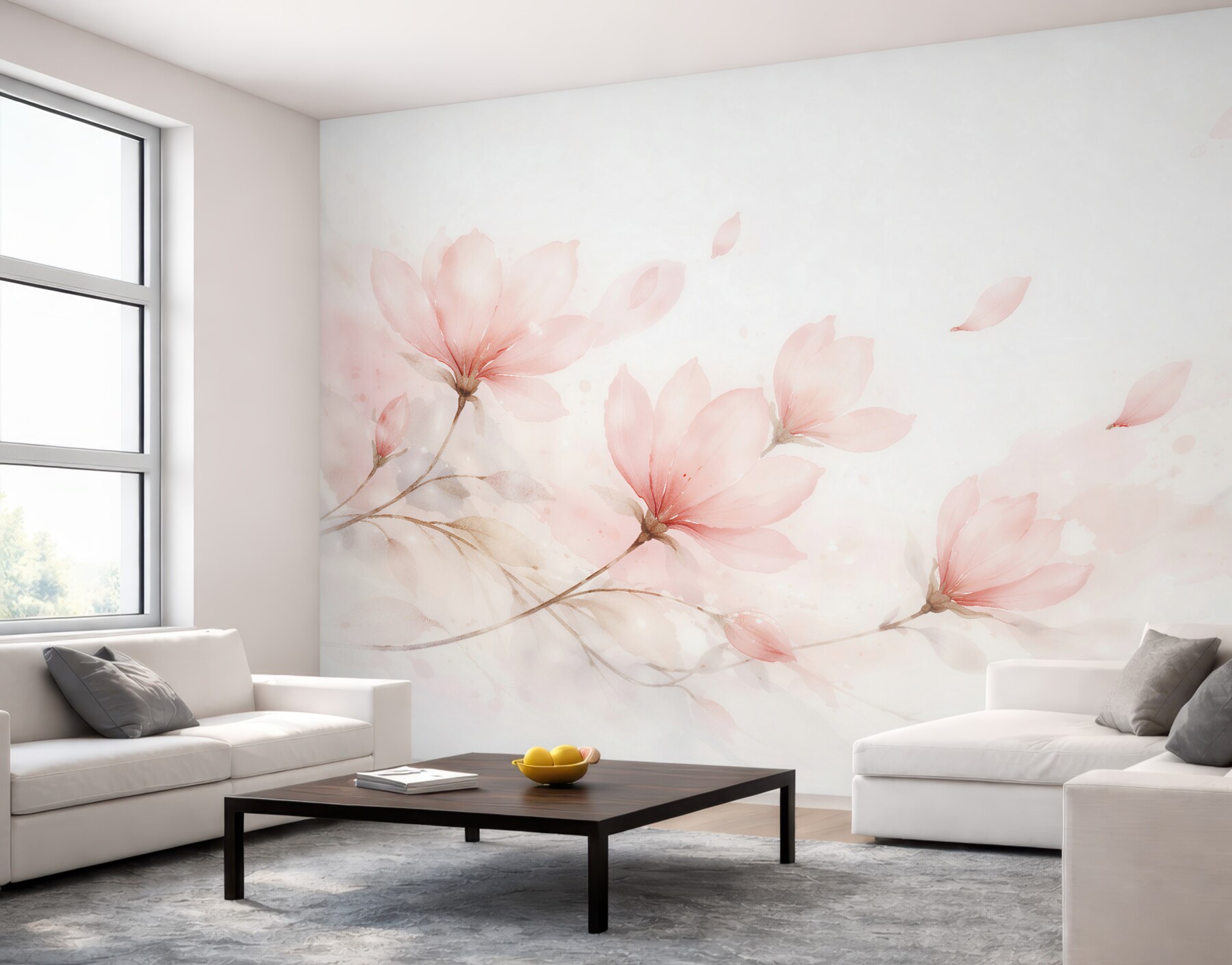 Fototapeta pudrowe magnolie w akwareli