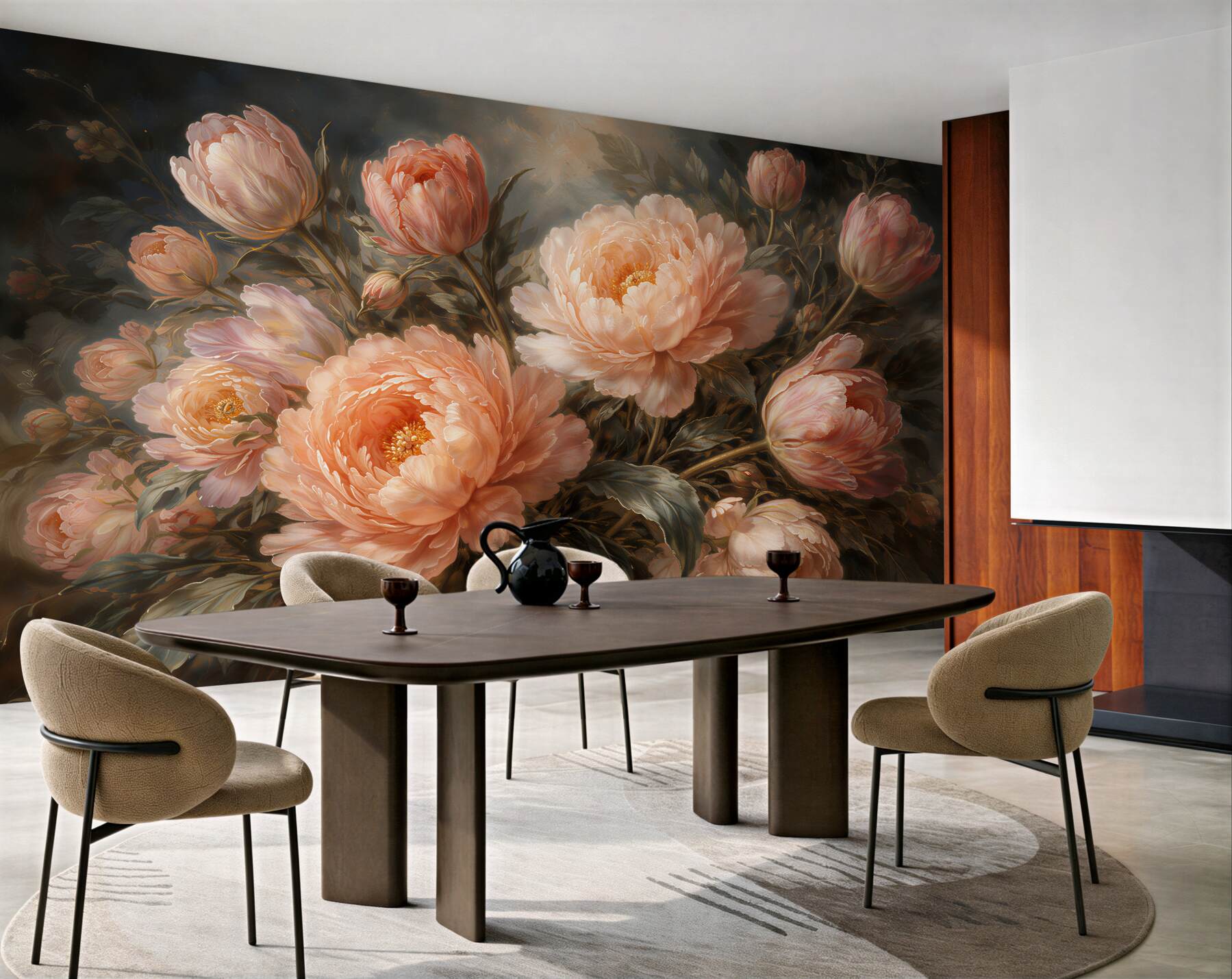 Fototapeta morelowe peonie w blasku zmierzchu